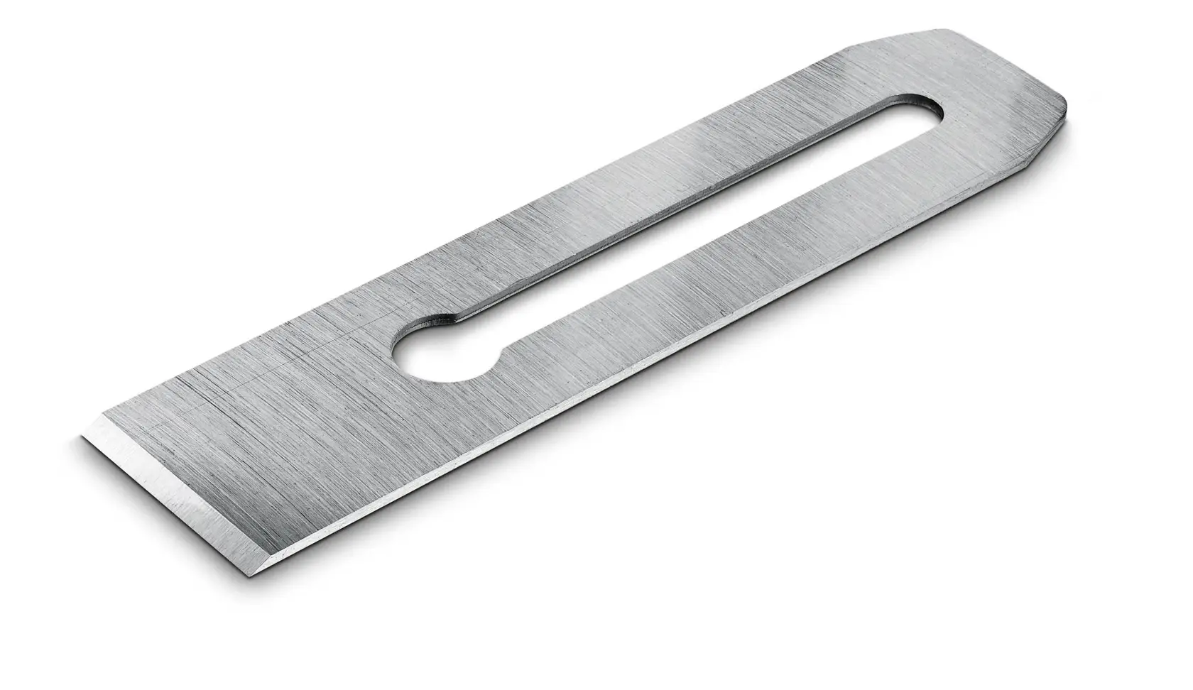 STANLEY 0-12-313 Hobelklinge, silberner Stahl, Draufsicht, für Holzbearbeitung.