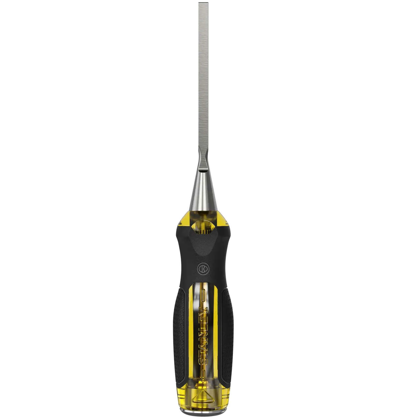STANLEY 0-16-251 Stechbeitel mit gelb-schwarzem ergonomischem Griff, Vorderansicht auf weißem Hintergrund.