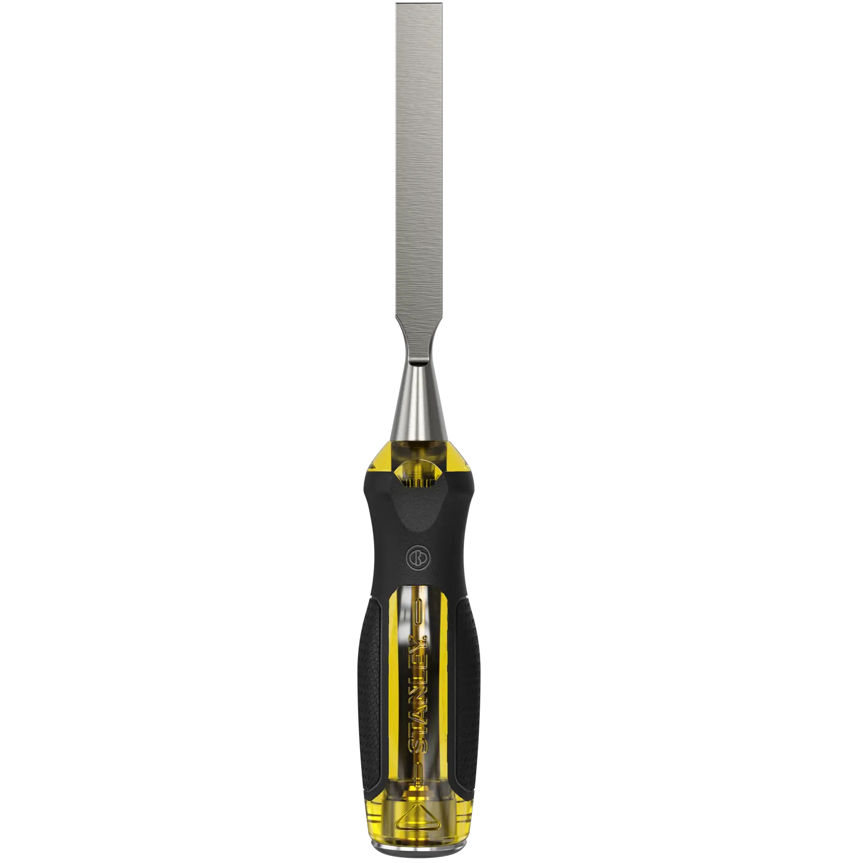 STANLEY 0-16-255 Stechbeitel mit gelb-schwarzem ergonomischem Griff, Vorderansicht auf weißem Hintergrund.