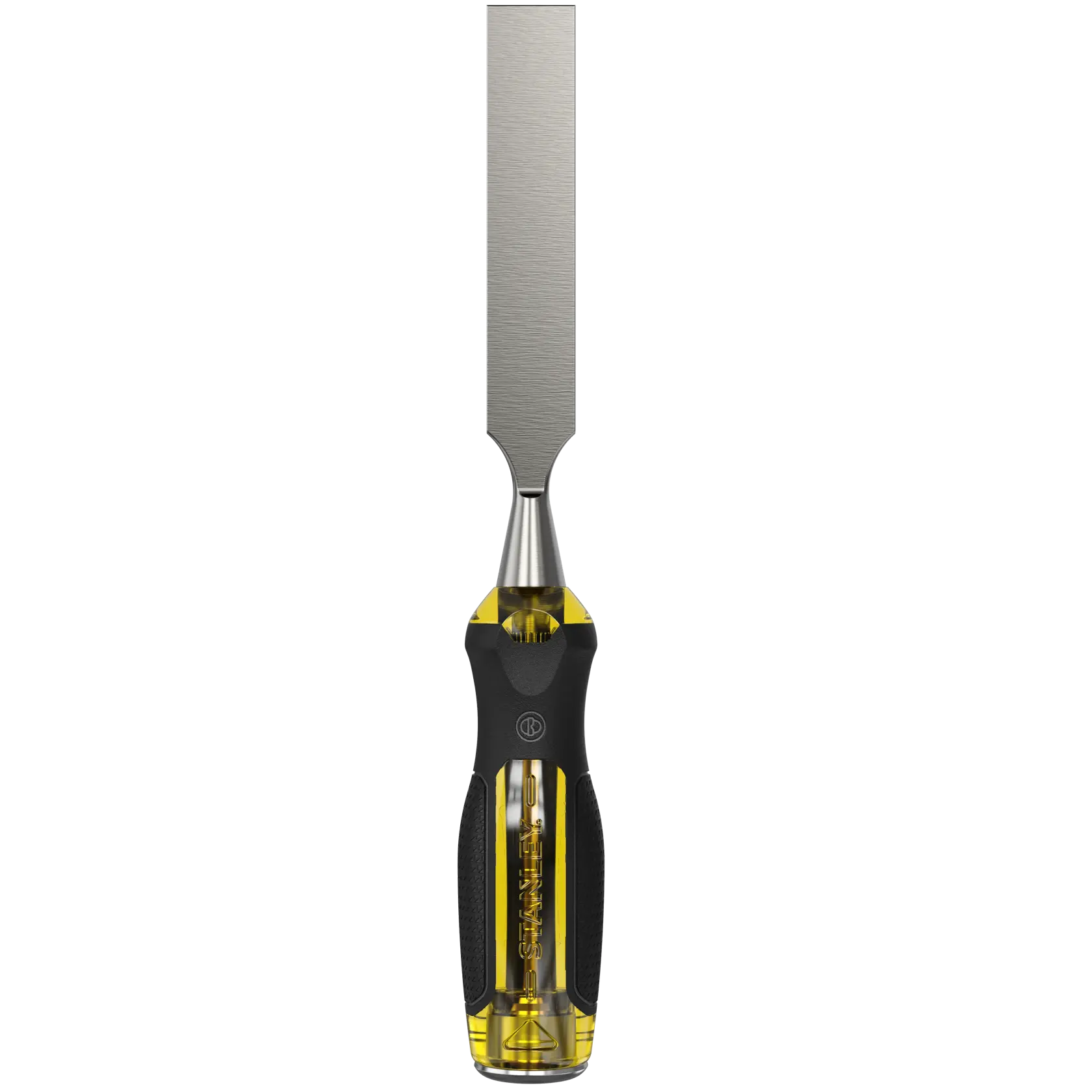 STANLEY 0-16-260 Holzmeißel mit gelb-schwarzem ergonomischem Griff, Vorderansicht, auf weißem Hintergrund.