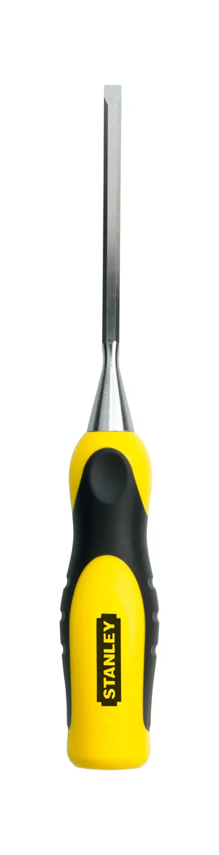 Foto vom STANLEY 0-16-870 Meißel mit ergonomischem gelb-schwarzem Griff, Frontansicht auf weißem Hintergrund.