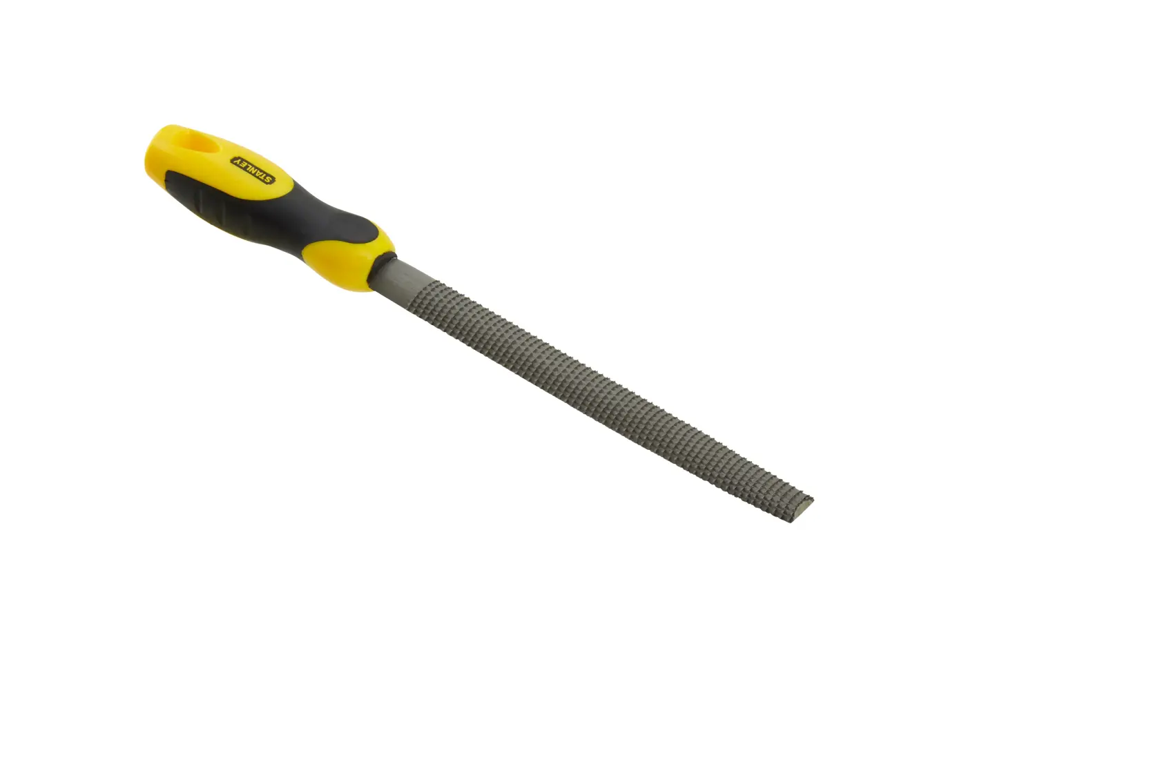 Stanley Feilenwerkzeug mit gelb-schwarzem Griff zum Formen oder Glätten von Materialien.
