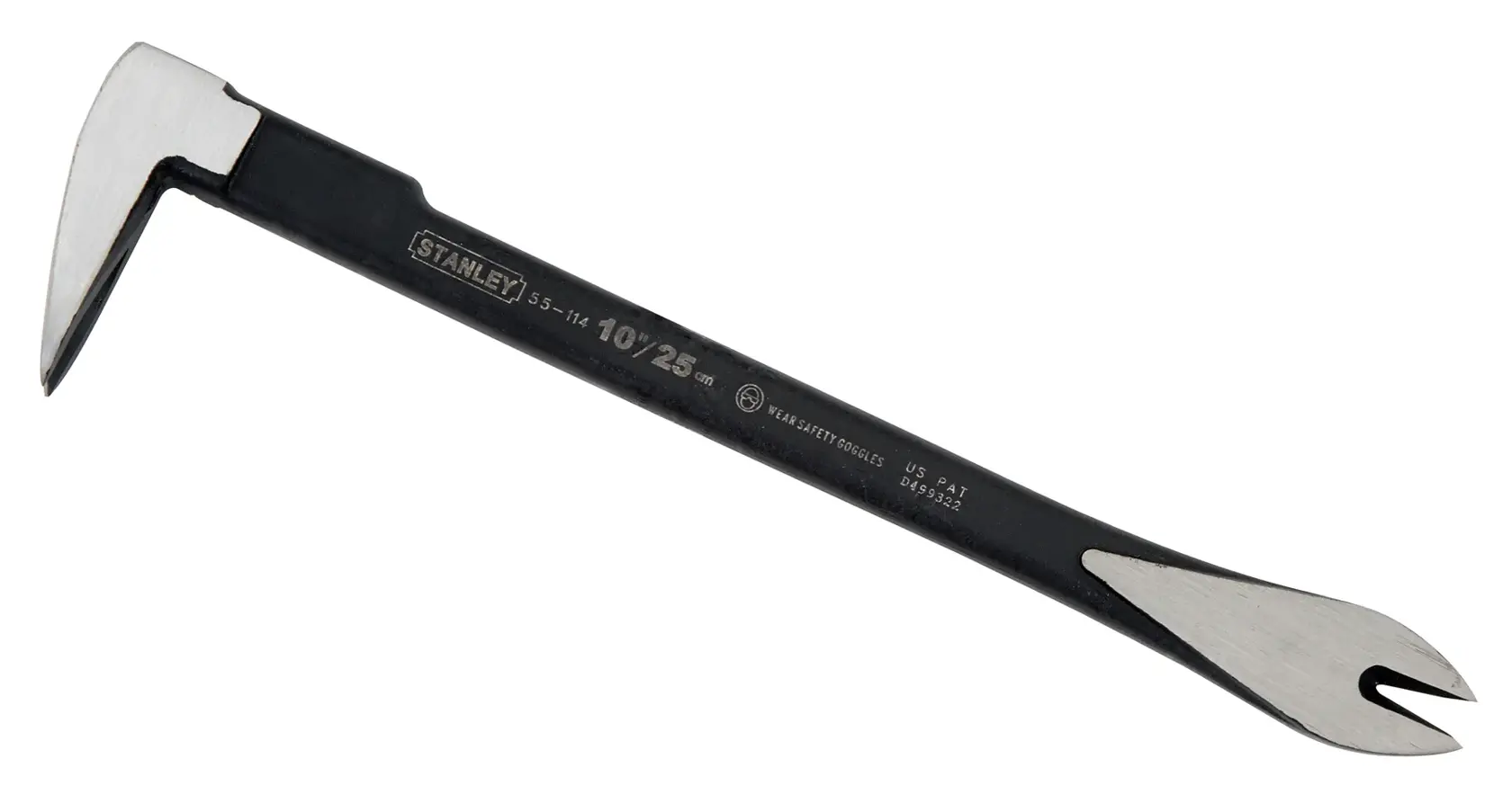 Stanley 10" Brechstange mit angewinkelter Klaue und flachem Ende für Abbrucharbeiten und Nagelentfernung.