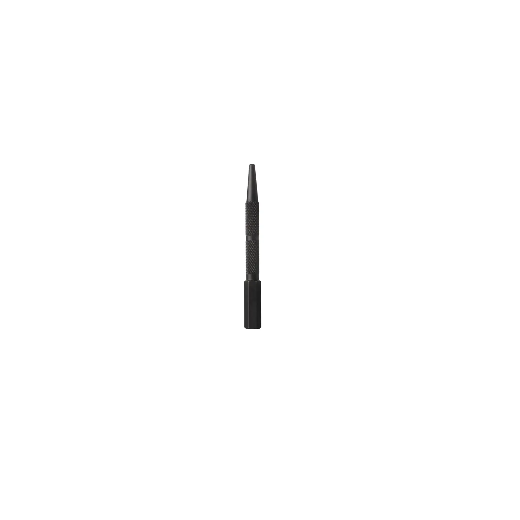 Schwarzer Metall-Punktierstift mit Texturgriff, zum Markieren vor dem Bohren verwendet.
