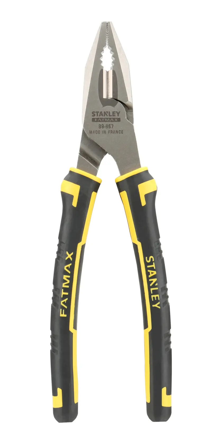 Stanley FatMax Kombizange mit schwarz-gelben Griffen, zum Greifen und Schneiden geeignet.
