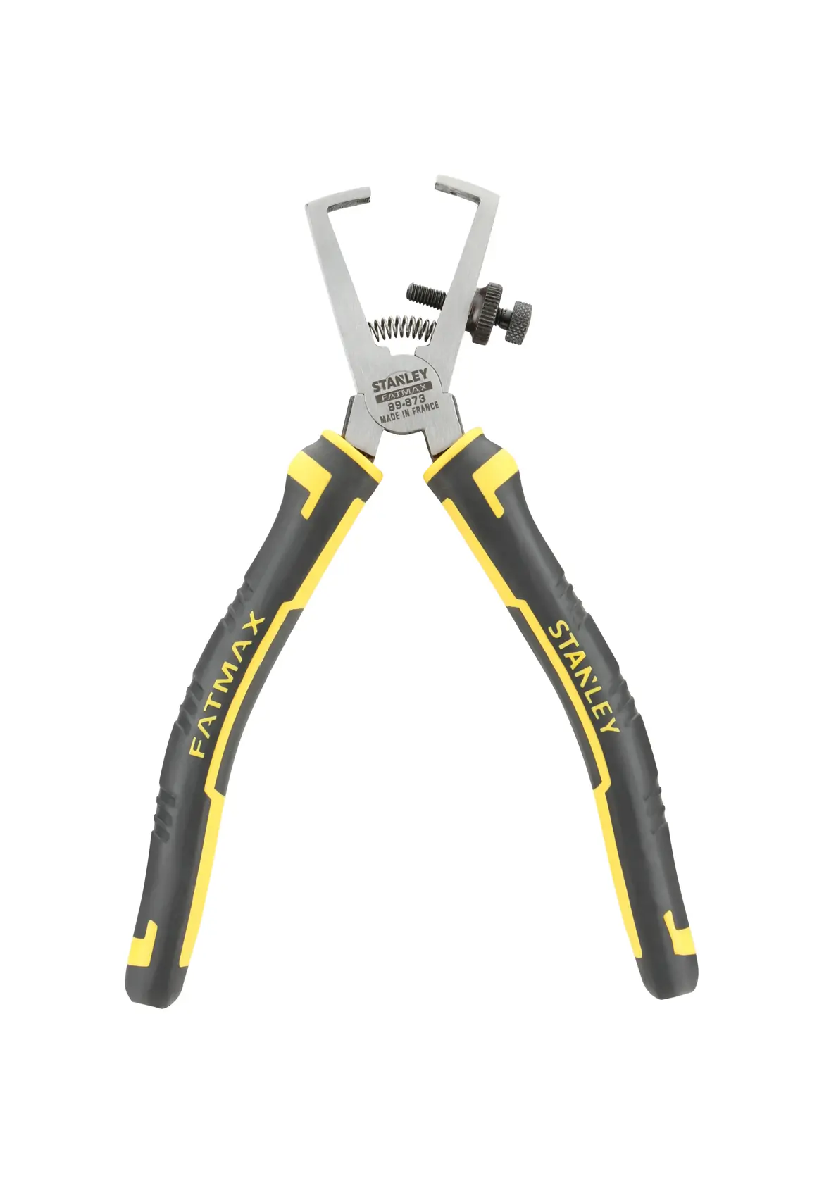 Stanley wire stripping pliers with black and yellow handles, suitable for electrical and photography work.