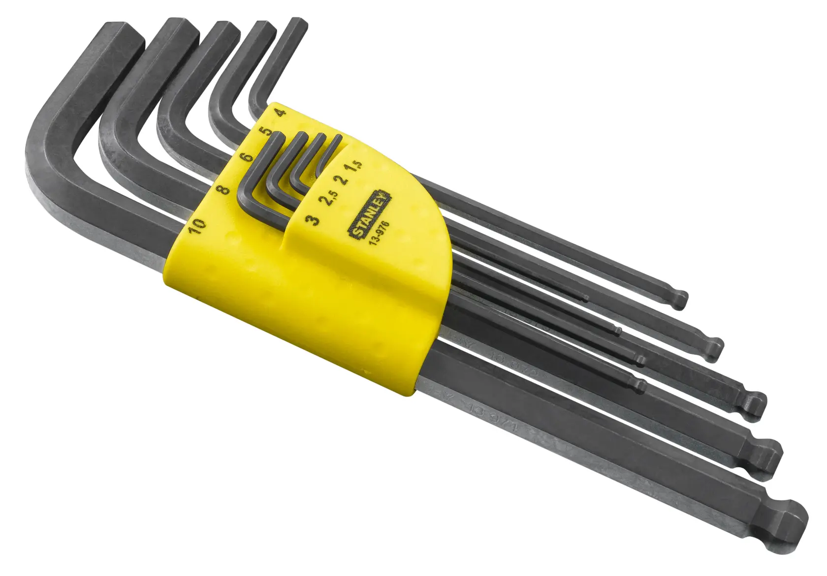 Stanley Inbusschlüssel-Set mit gelbem Halter, verschiedene Größen, für Sechskantschrauben.