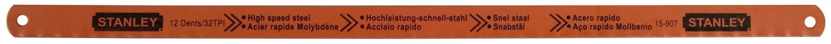 Stanley Metallsägeblatt aus Schnellschnittstahl, orange, 12 Zähne, zum Schneiden von Metall. SKU 1-15-907.