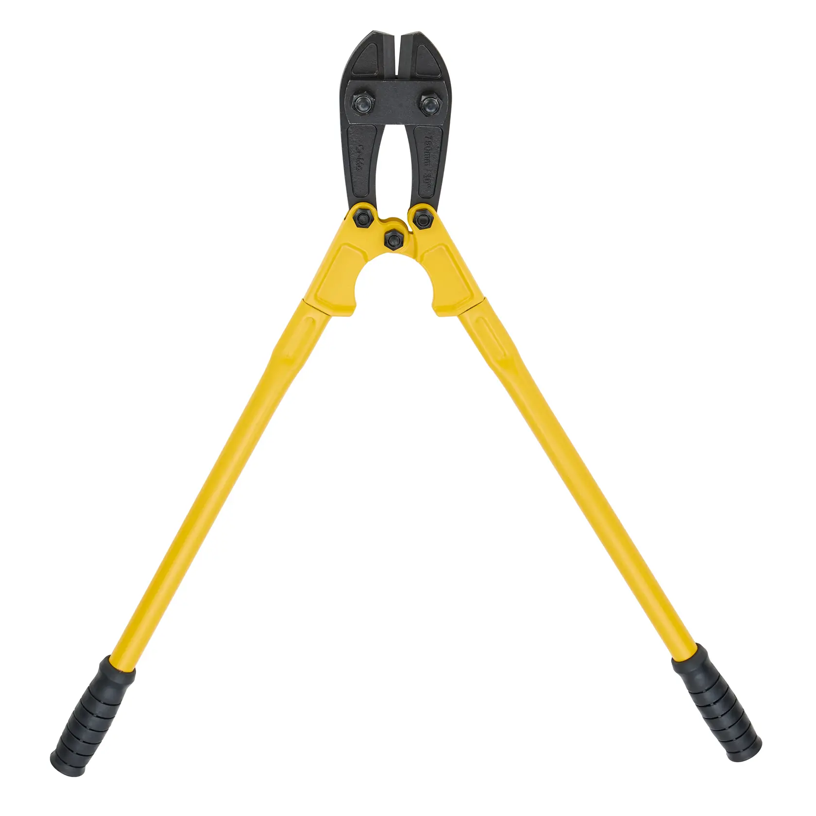 STANLEY 1-17-753 Bolzenschneider mit gelben Griffen und schwarzen Backen, Vorderansicht, Handwerkzeug.