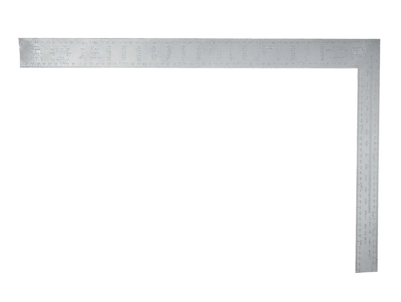 Metallwinkel mit Maßeinteilungen für Tischler, vor weißem Hintergrund gezeigt.