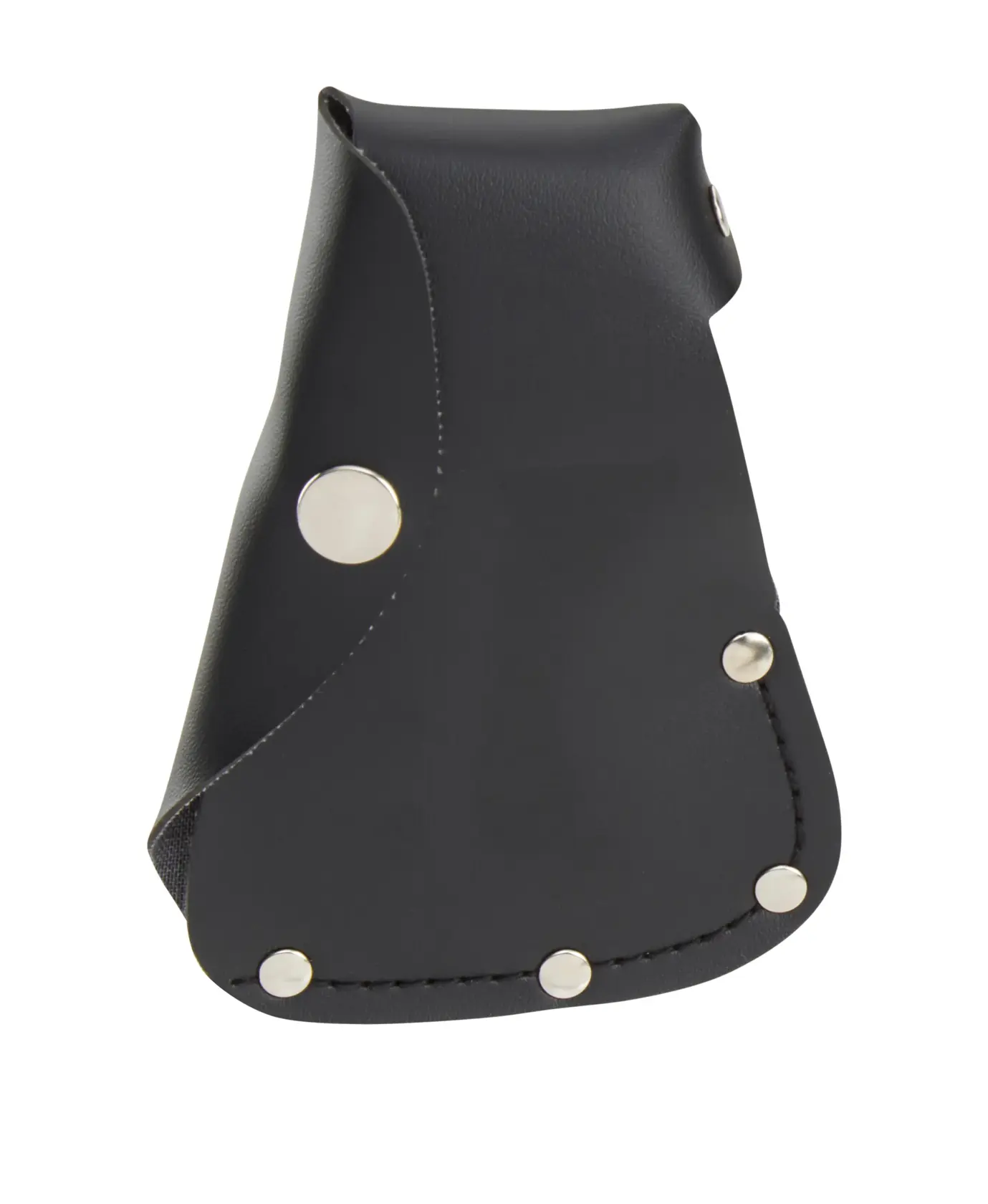 Schwarzes Stanley Hammerholster aus Leder mit Metallnieten und genähten Kanten vor weißem Hintergrund.