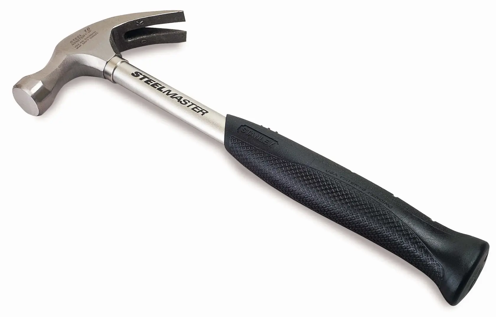Marteau Stanley Steelmaster avec poignée noire et tête à griffes, conçu pour travaux de construction.