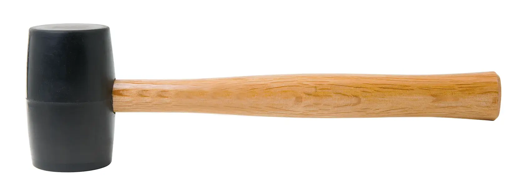 Gummihammer mit Holzstiel vor weißem Hintergrund.