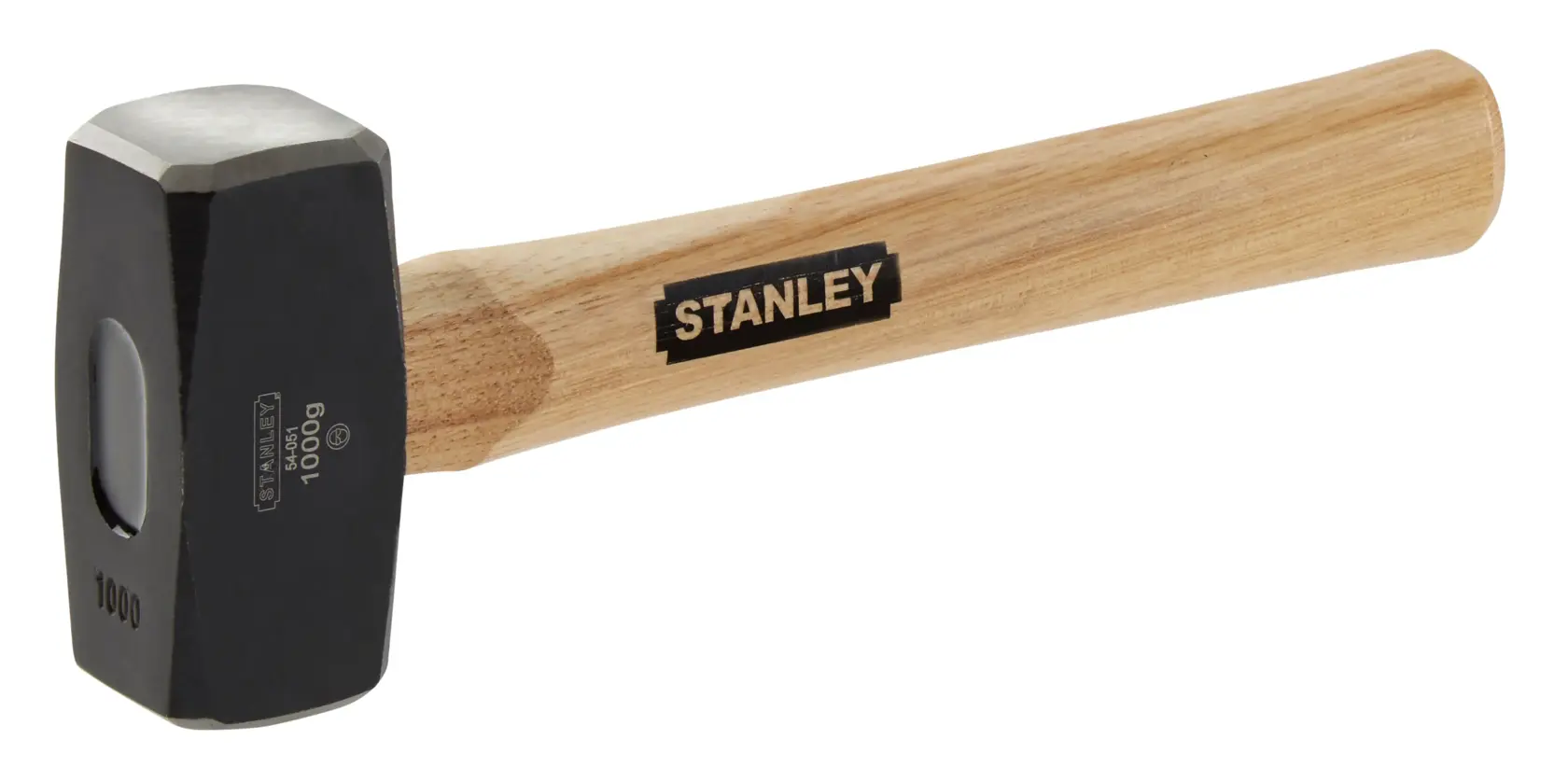 Foto des STANLEY 1-54-051 Vorschlaghammers mit Holzgriff und schwarzem Stahlkopf, Seitenansicht auf weißem Hintergrund.