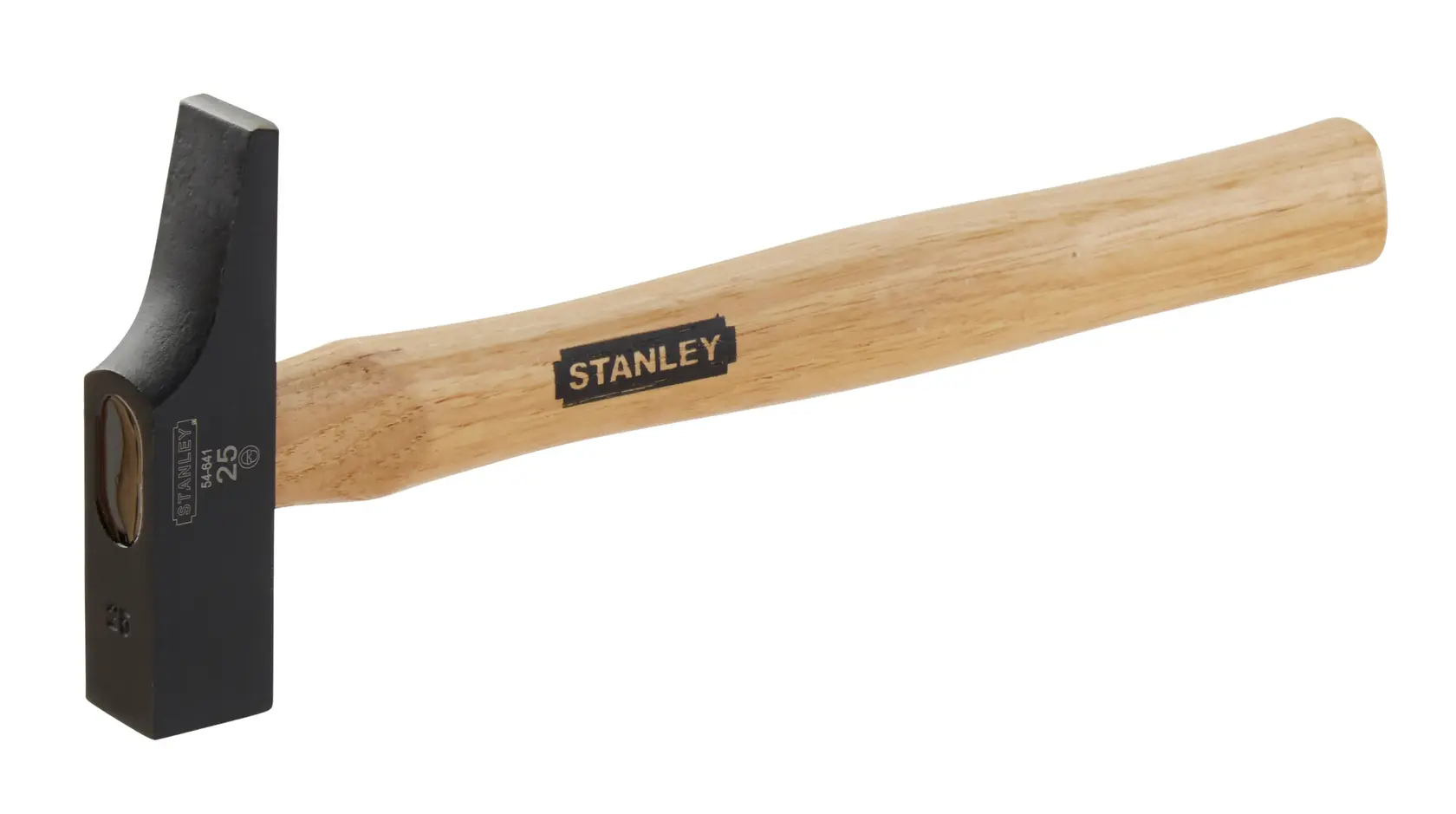 Stanley 1-54-641 schwarzer Hammer aus Stahl mit Holzgriff, Seitenansicht, Produktfotografie.