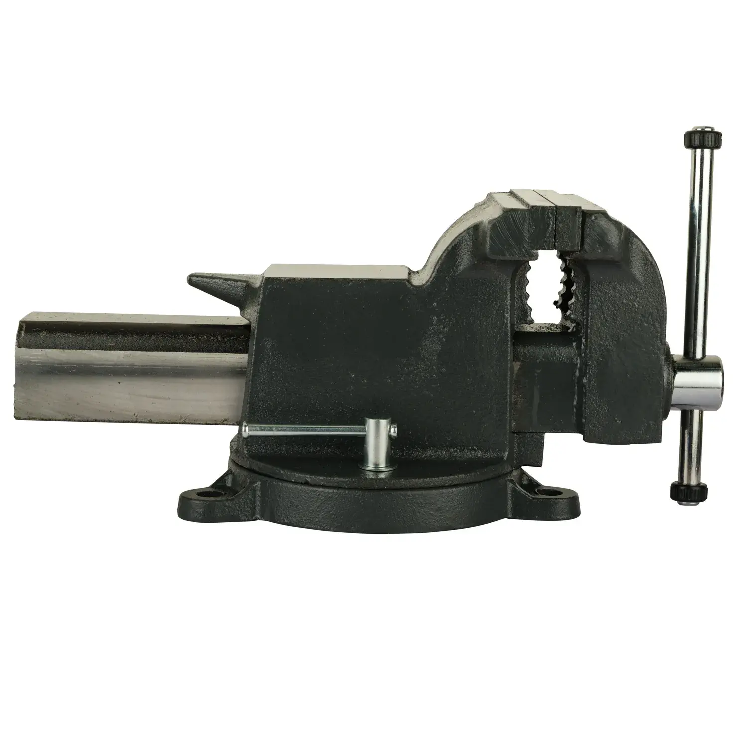 STANLEY Schraubstock, SKU 83-067 und 1-83-067, Fotografie Seitenansicht, schwarzes Werkzeug auf Weiß