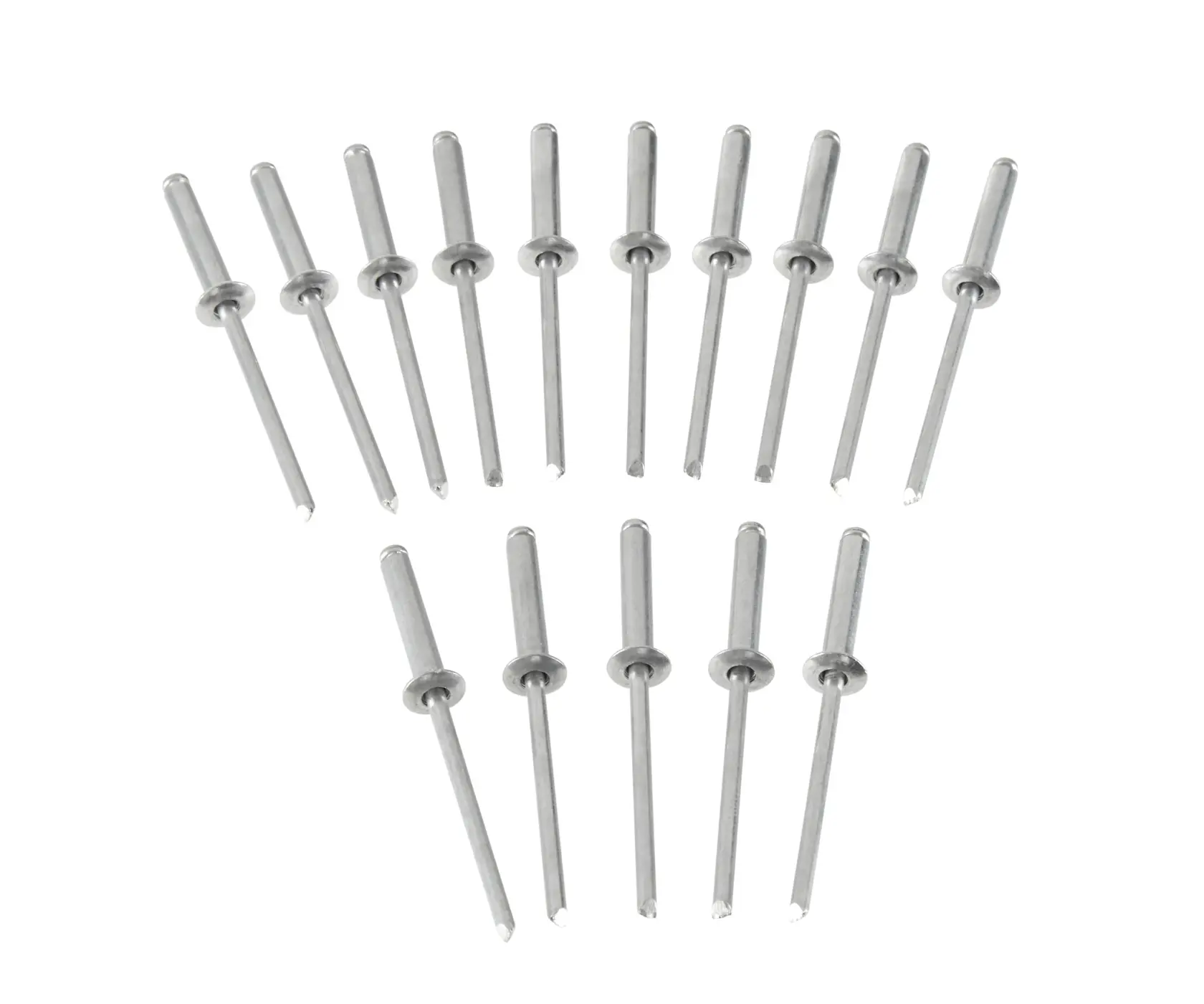 STANLEY 1-PAA48T Set silberne Blindnieten, Produktfotografie, Frontalansicht auf weißem Hintergrund.