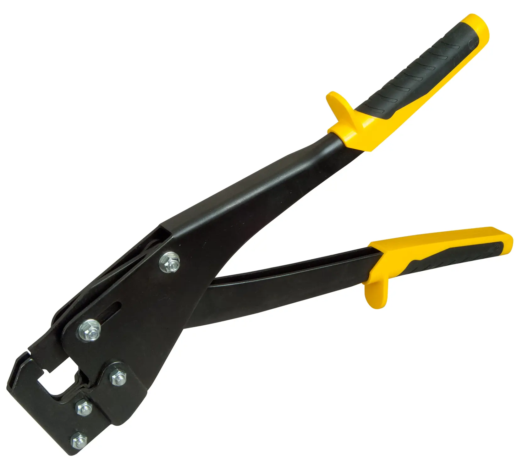 Stanley 15-261 Falzzange, schwarz und gelb, Seitenansicht, strukturierte Griffe.