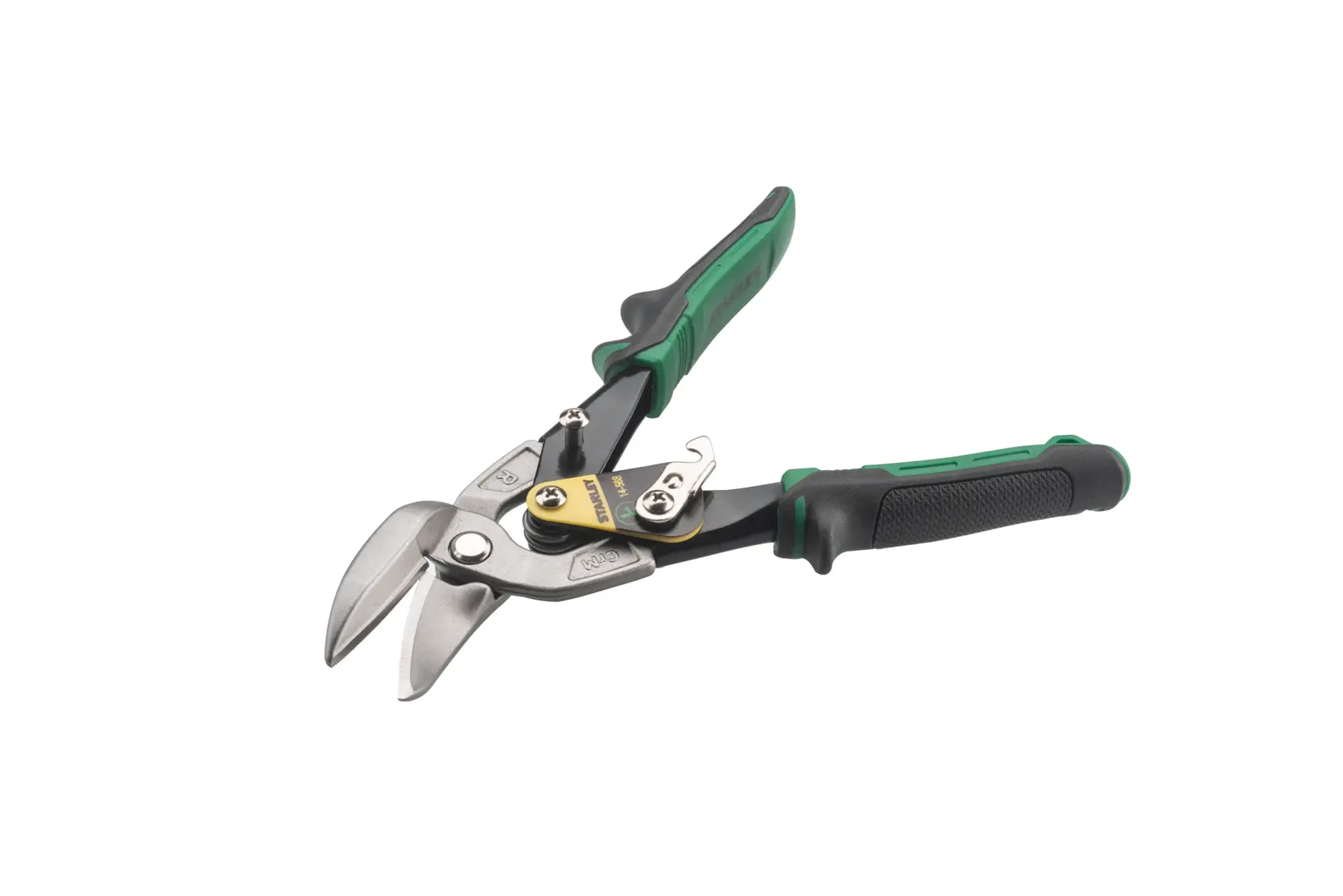 Stanley FatMax Blechschere mit schwarz-grünen Griffen zum Schneiden von Metallblech.
