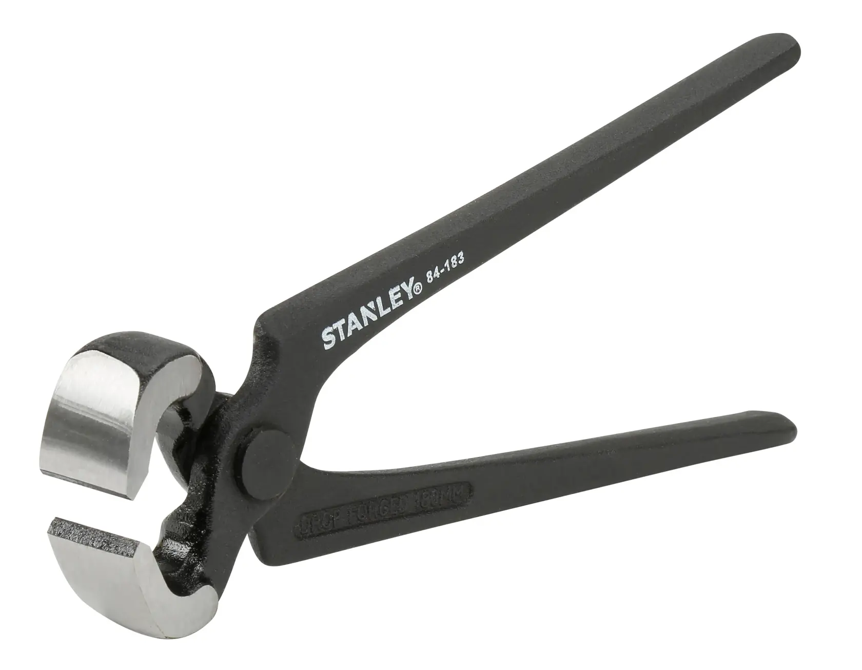 STANLEY 2-84-183 Stahl-Endschneider, schwarz und silber, Seitenansicht auf weißem Hintergrund.