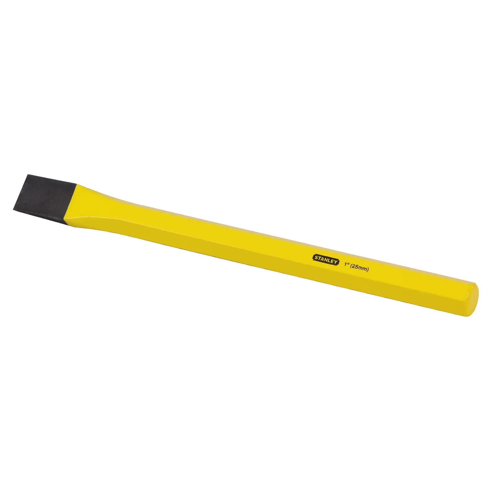 Gelber Stanley-Meißel mit flacher Metallklinge zum Schneiden und Formen von Materialien.