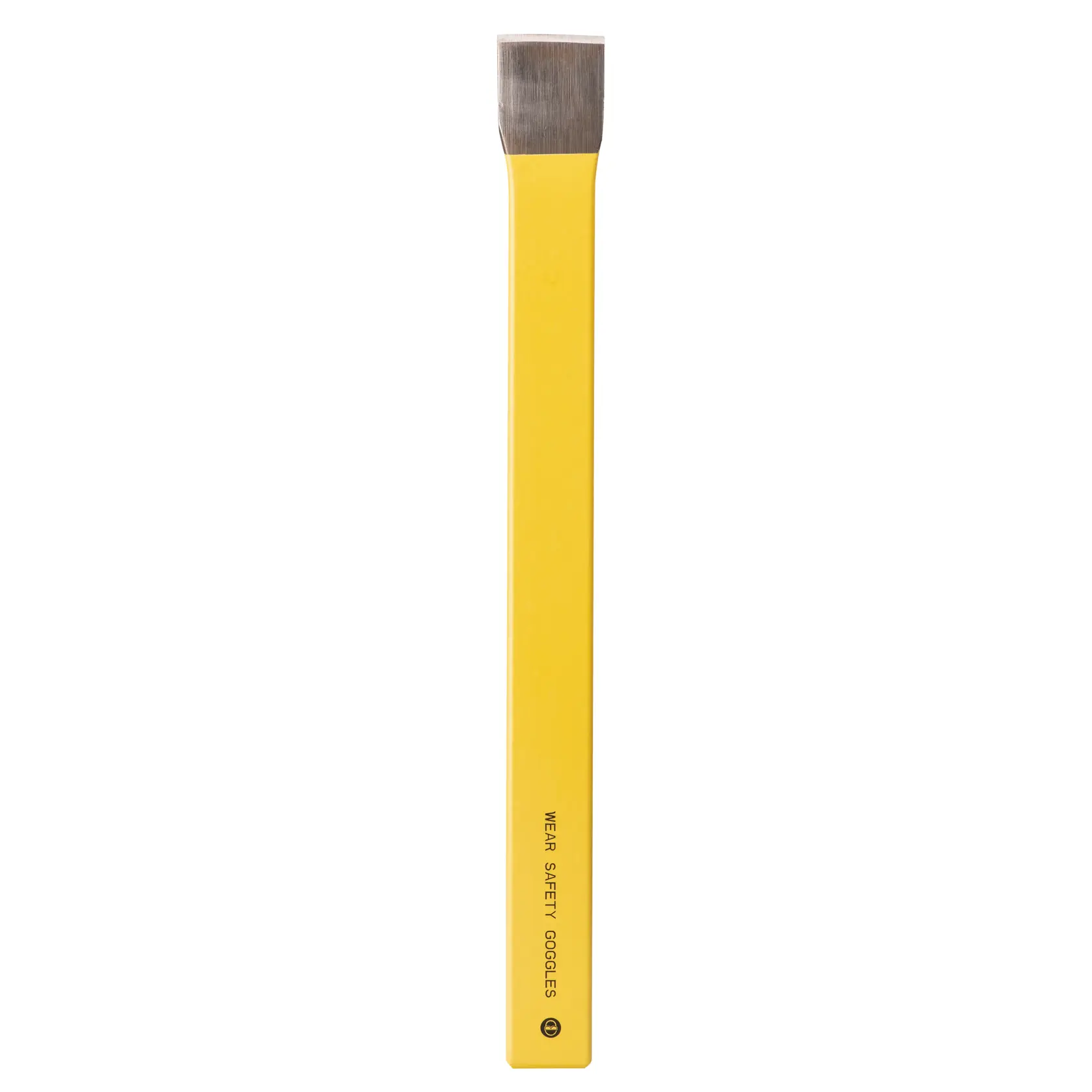 STANLEY 4-18-292 cold chisel with yellow hexagonal handle and flat steel cutting edge, front view, white background.