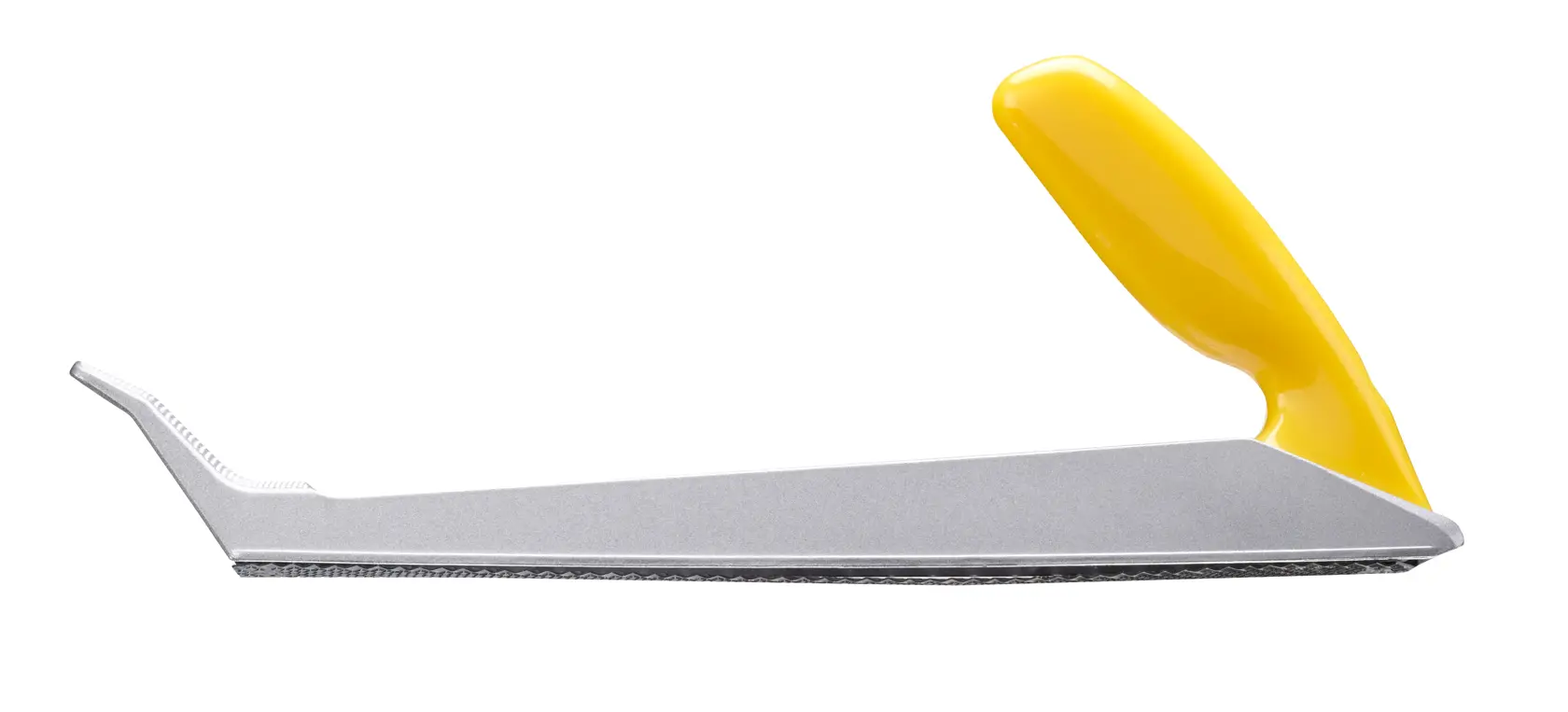 Stanley Surform-Werkzeug mit gelbem Griff und flachem Metallblatt für Formen und Glätten von Materialien.