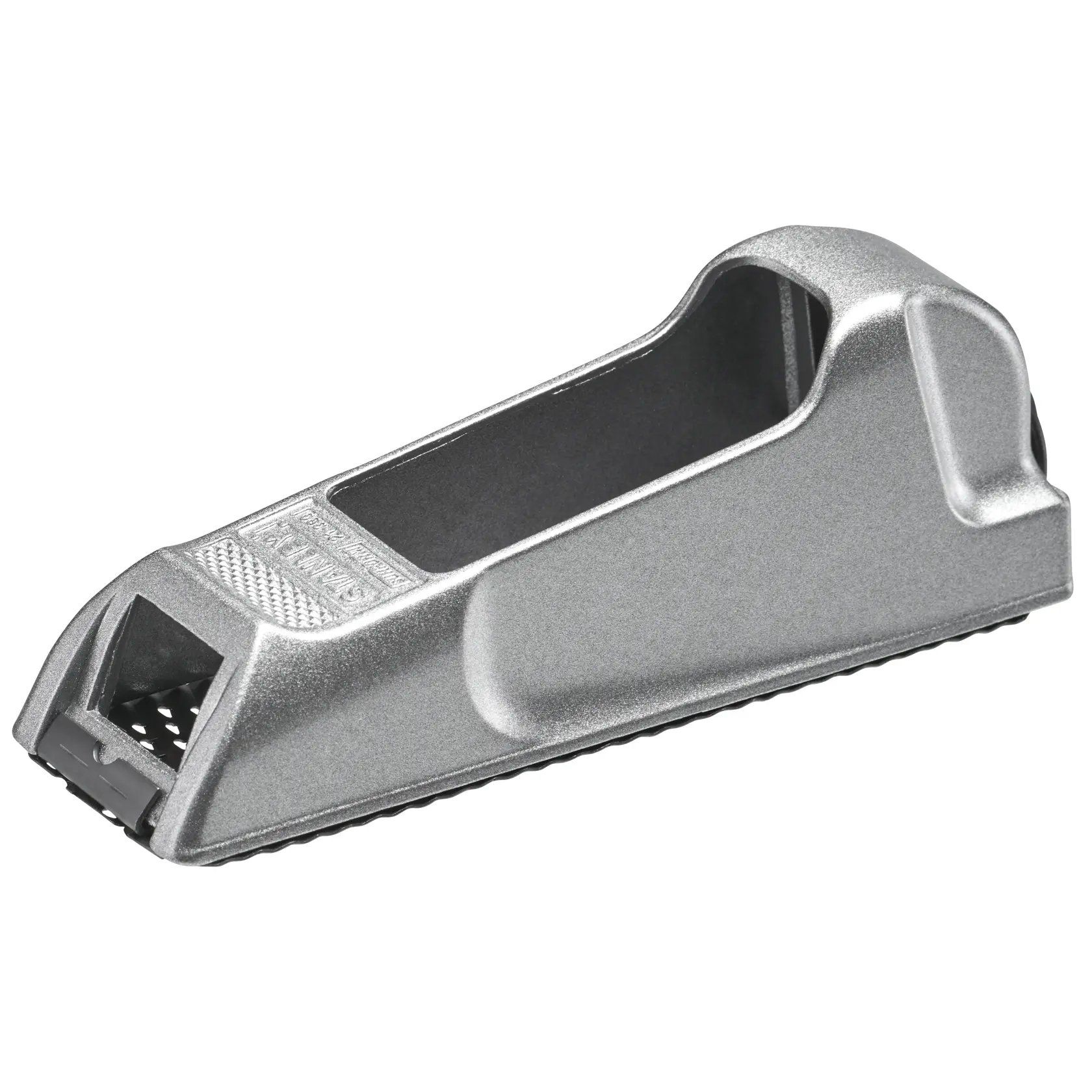 STANLEY 5-21-399 Surformhobel, silbernes Metall, Seitenansicht auf weißem Hintergrund.
