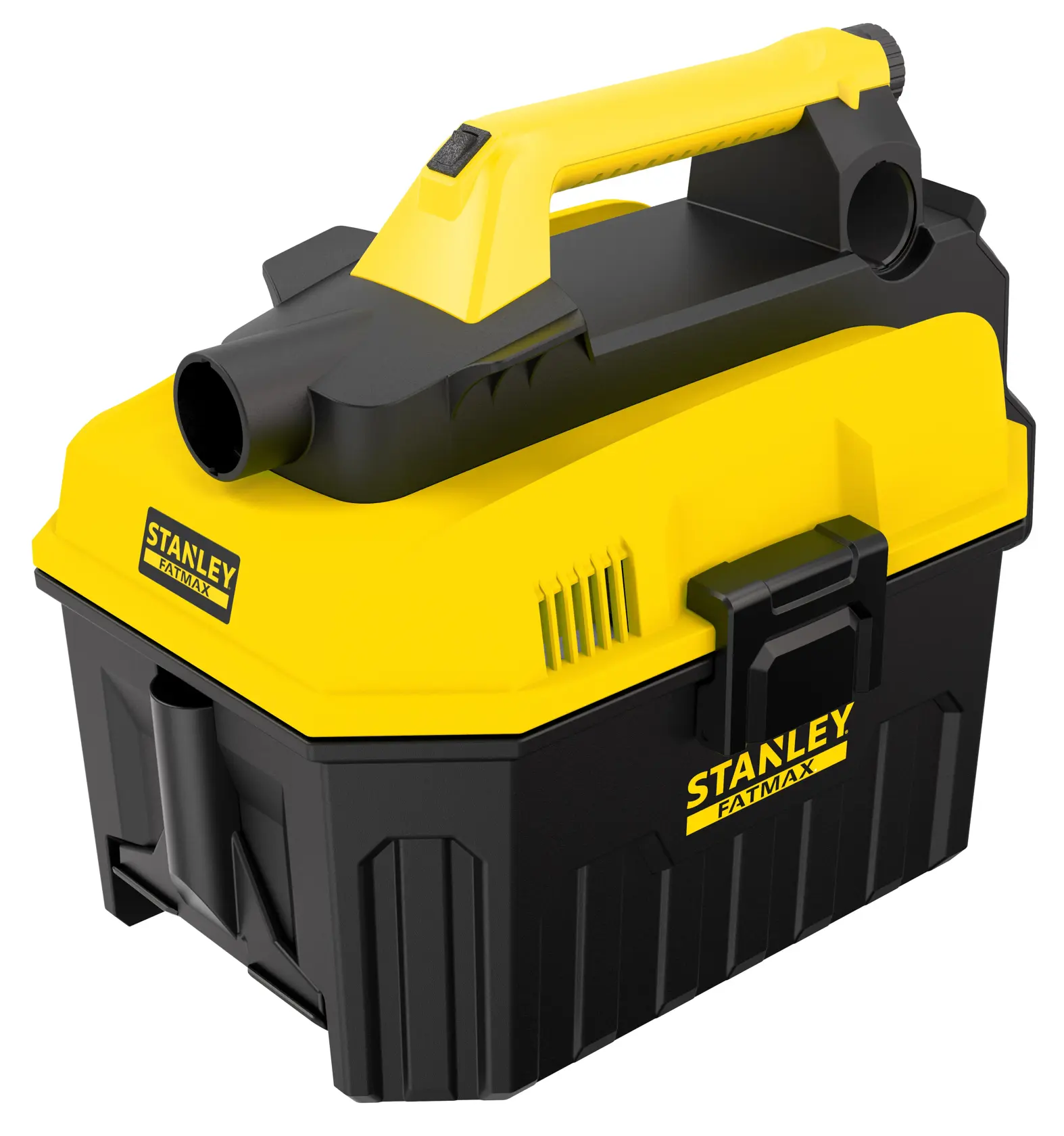 Stanley Fatmax tragbarer Staubsauger in Gelb und Schwarz mit Griff, geeignet für Fotostudios.