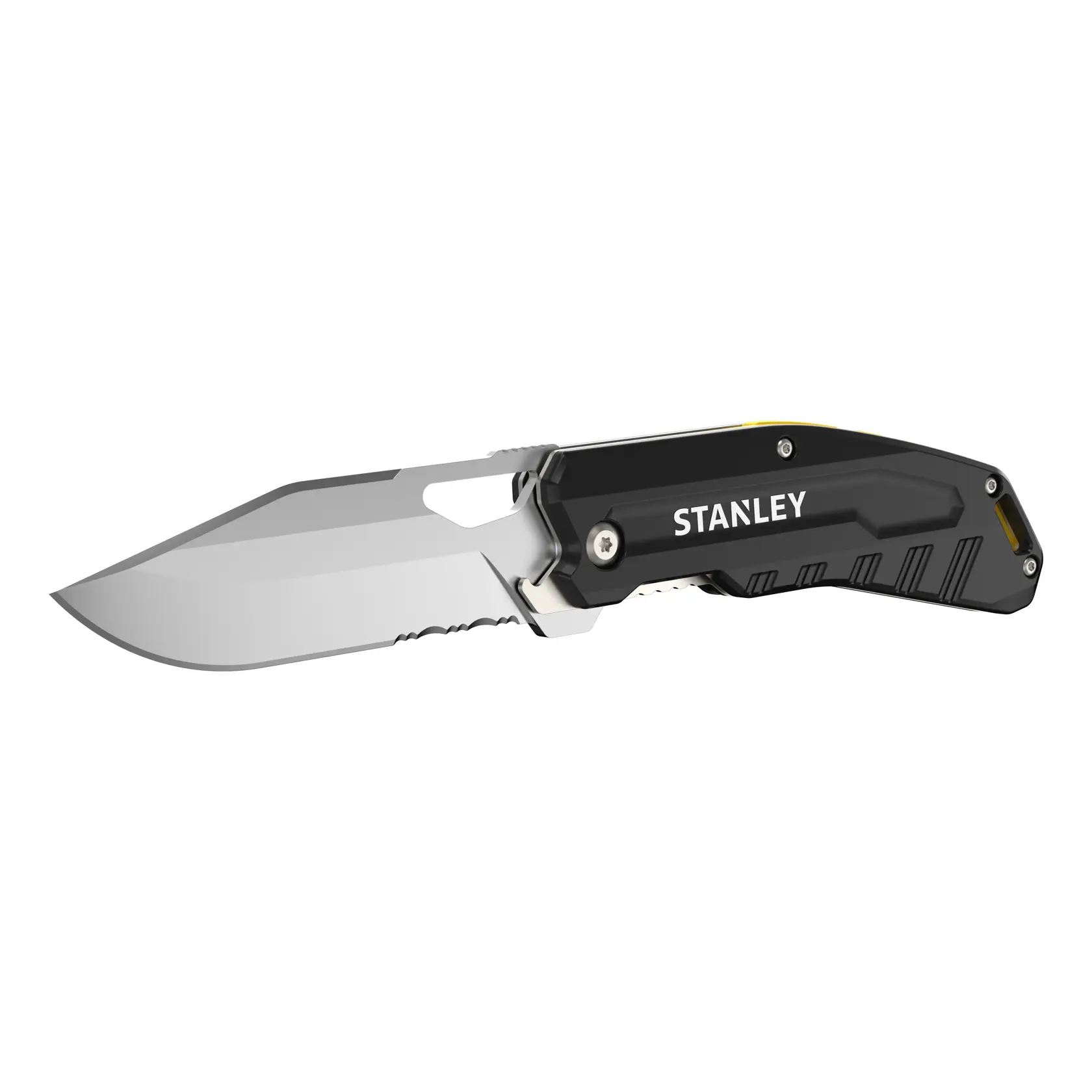 Stanley FatMax Klappmesser mit teils gezahnter Klinge und Metallgriff.
