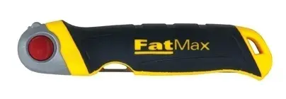 STANLEY FMHT0-20559 folding utility knife, black and yellow handle, side view on white background.