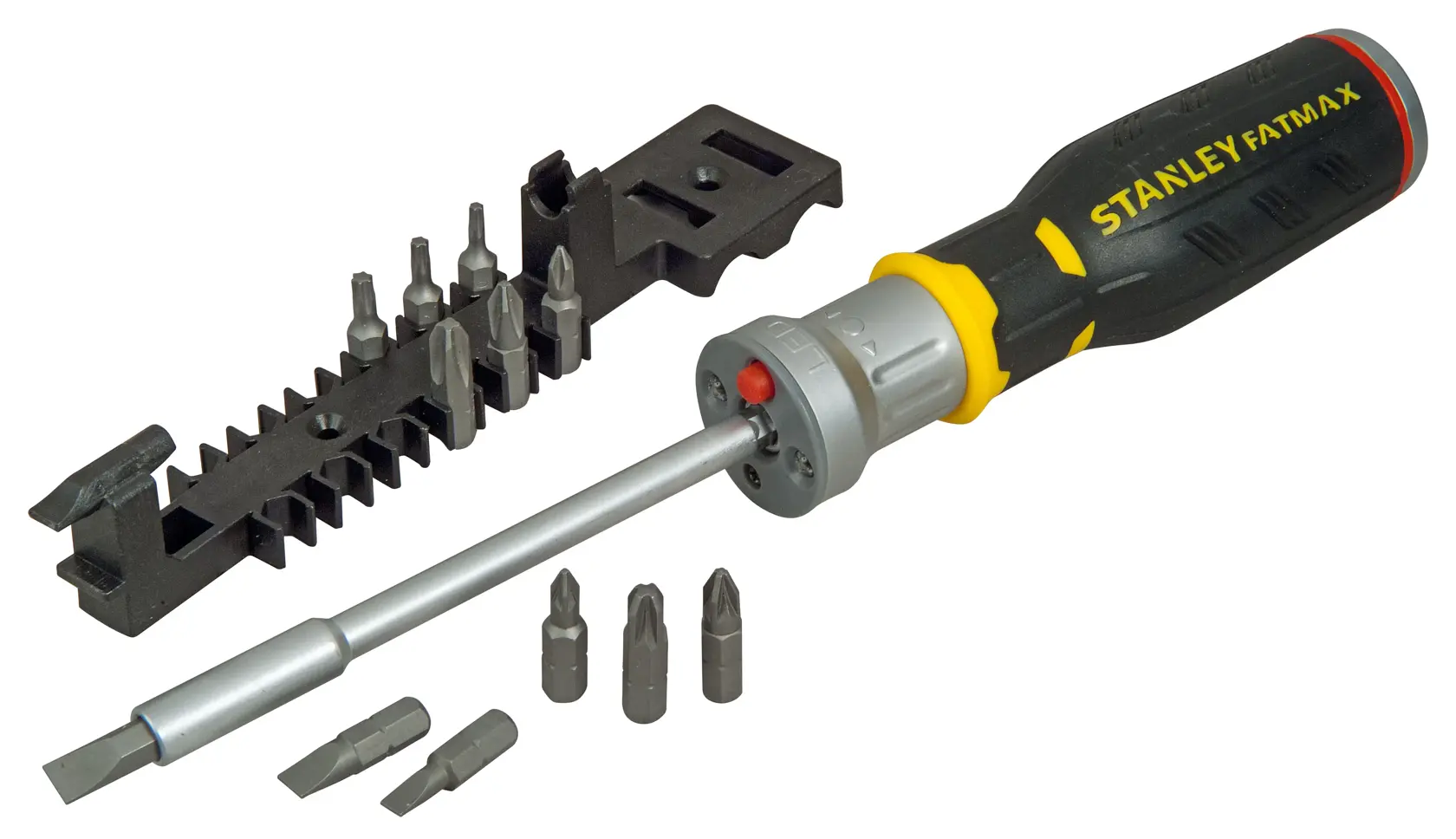 Stanley FatMax Ratschenschraubendreher-Set mit mehreren wechselbaren Bits und Bit-Halter.