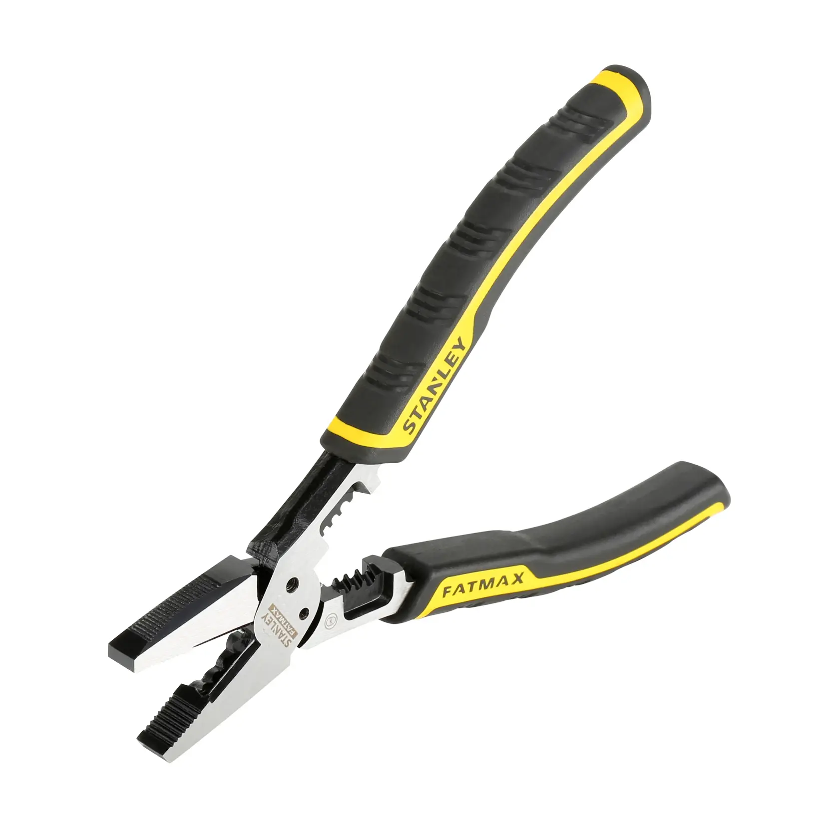 Foto der STANLEY FMHT0-75469 Zange mit schwarz-gelbem Griff, Werkzeug, schräge Ansicht.