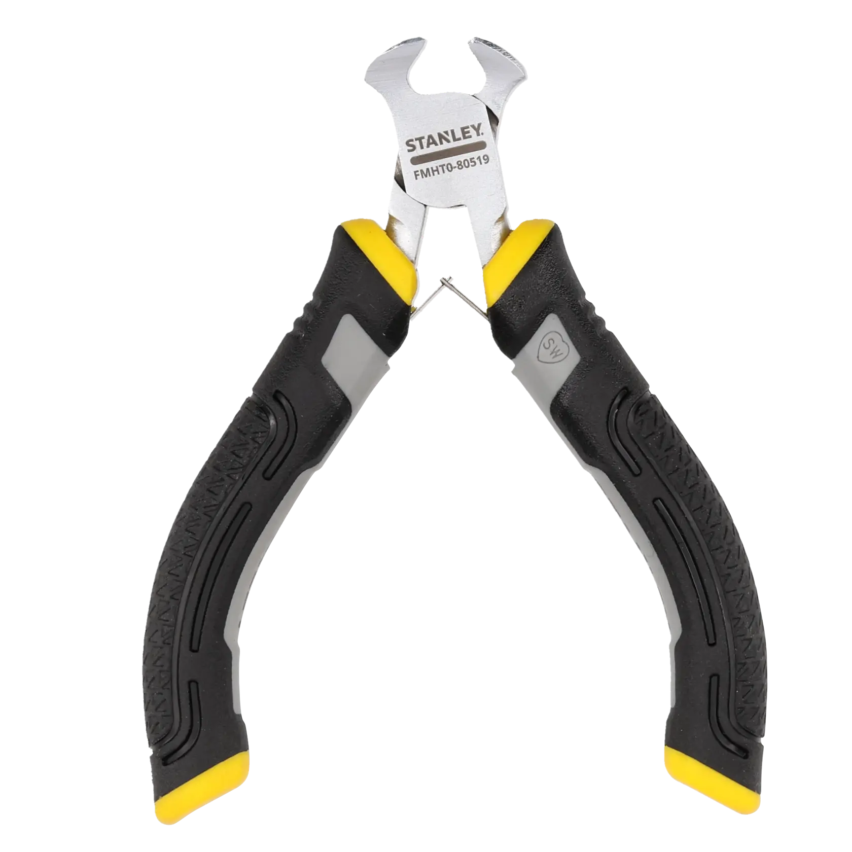 Stanley FMHT0-80519 wire cutters with black, grey, and yellow ergonomic handles, shown on a white background.
