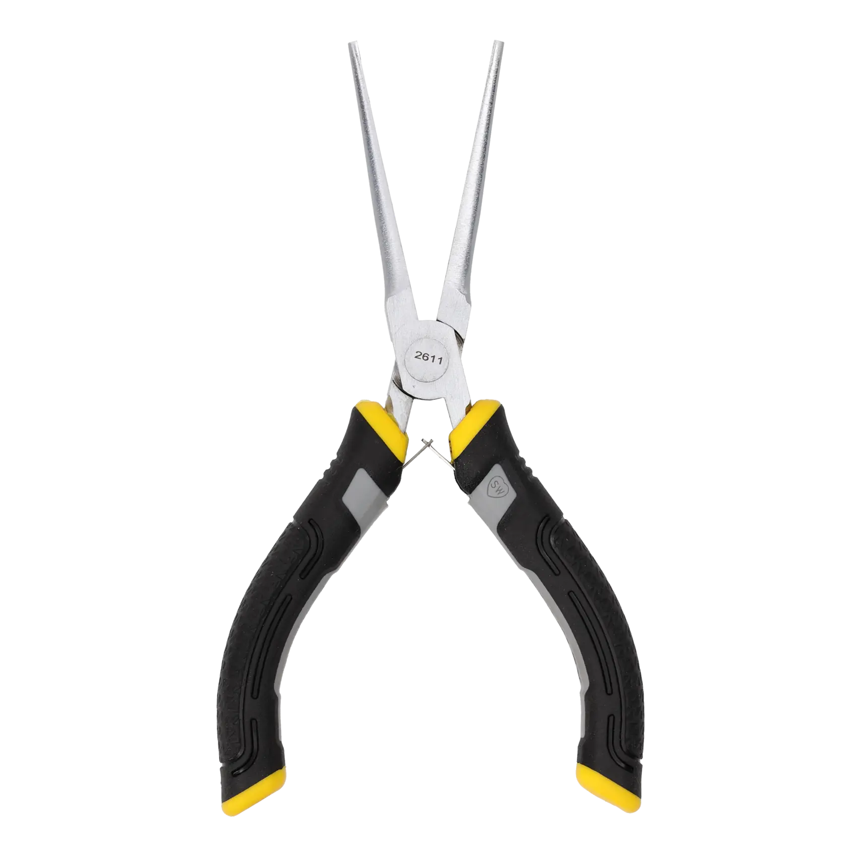 Stanley-Spitzzange mit schwarzen und gelben Griffen zum Greifen und Biegen von Drähten.