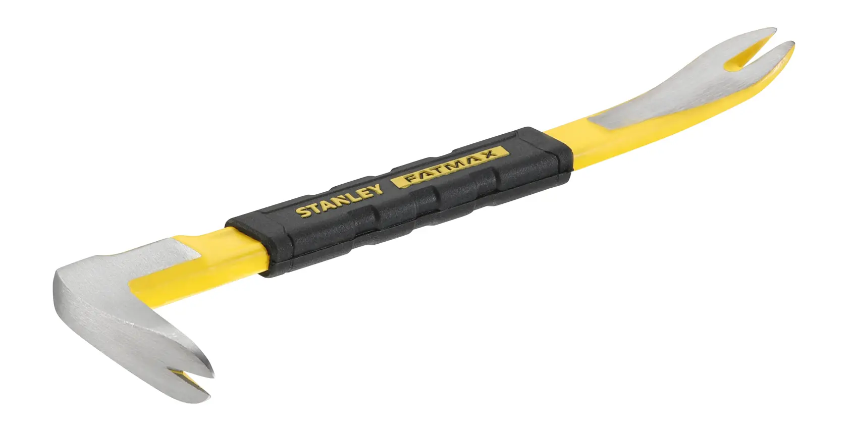 Stanley FatMax gelbe Brechstange mit schwarzem Griff und zwei Metallgabelenden zum Entfernen von Nägeln.
