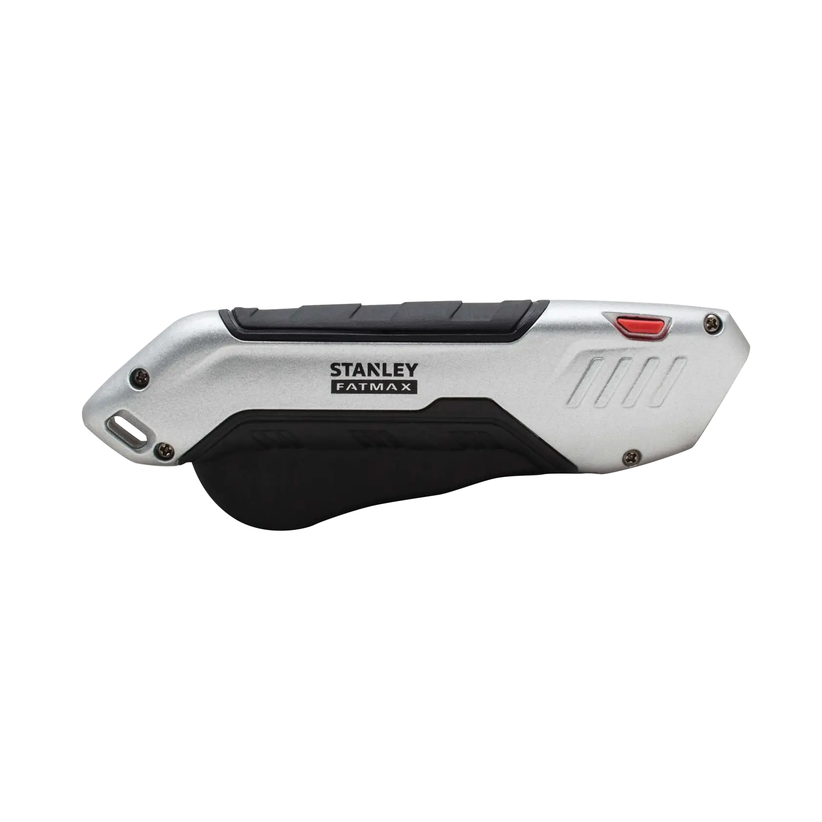 STANLEY FMHT10370-0 Klappbares Universalmesser, silber und schwarz, linke Seitenansicht auf weißem Hintergrund.