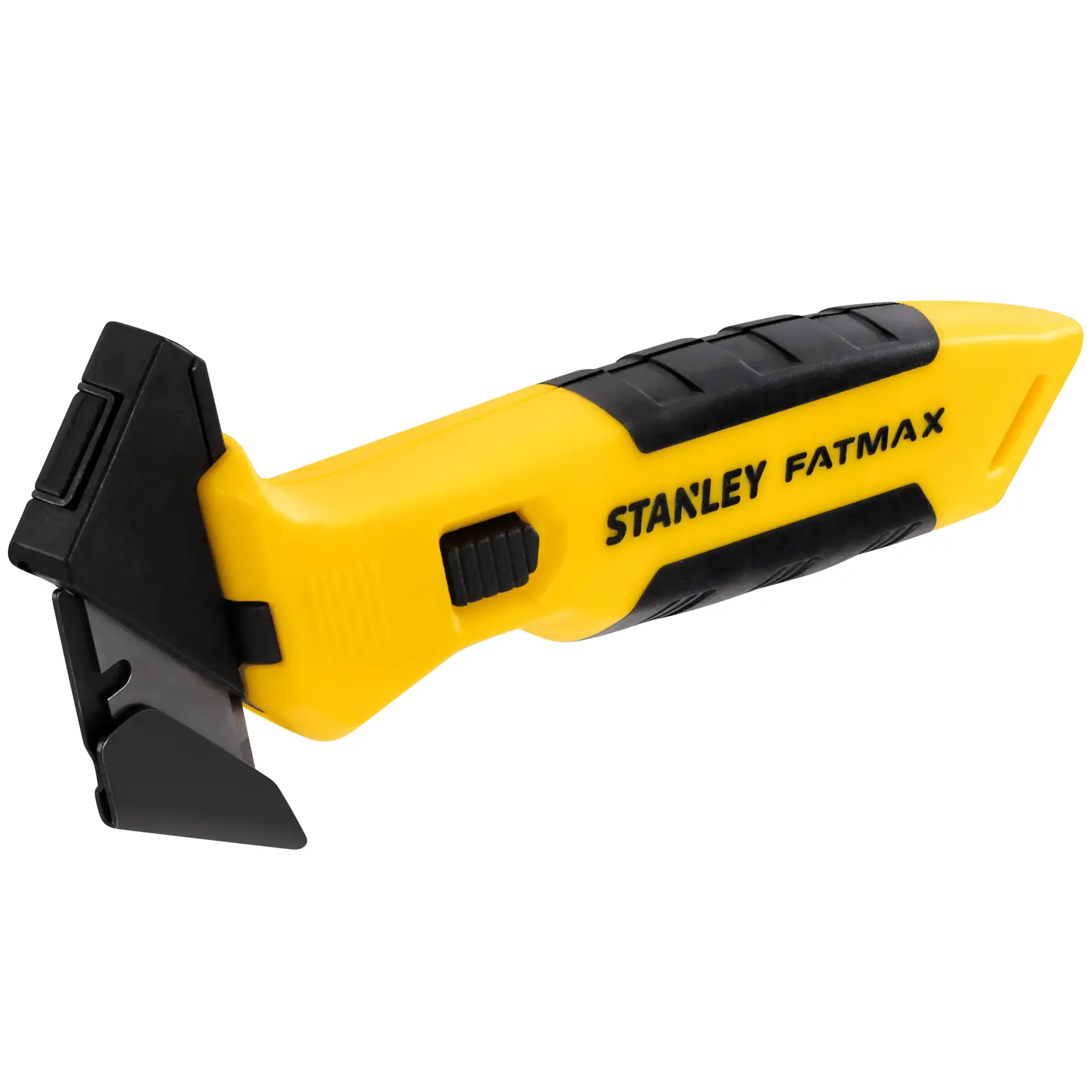 STANLEY FMHT10373-0 yellow and black FATMAX hand scraper side angle, featuring ergonomic handle.