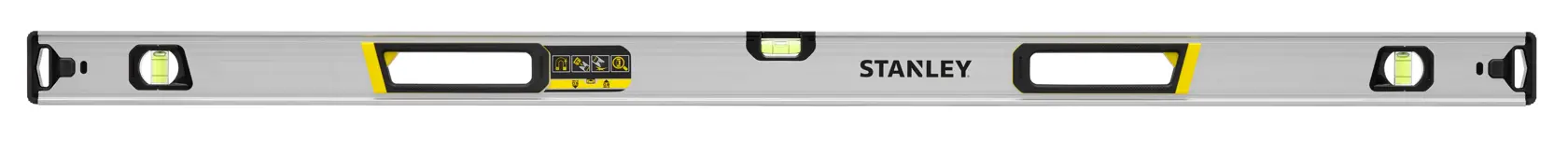 Stanley FMHT43677 Aluminium-Kasten-Wasserwaage mit gelben Akzenten, Vorderansicht auf weißem Hintergrund.