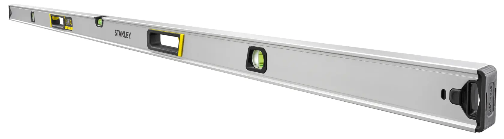 Stanley FMHT43680-1 Aluminium-Wasserwaage, silber, schräge Ansicht auf weißem Hintergrund.