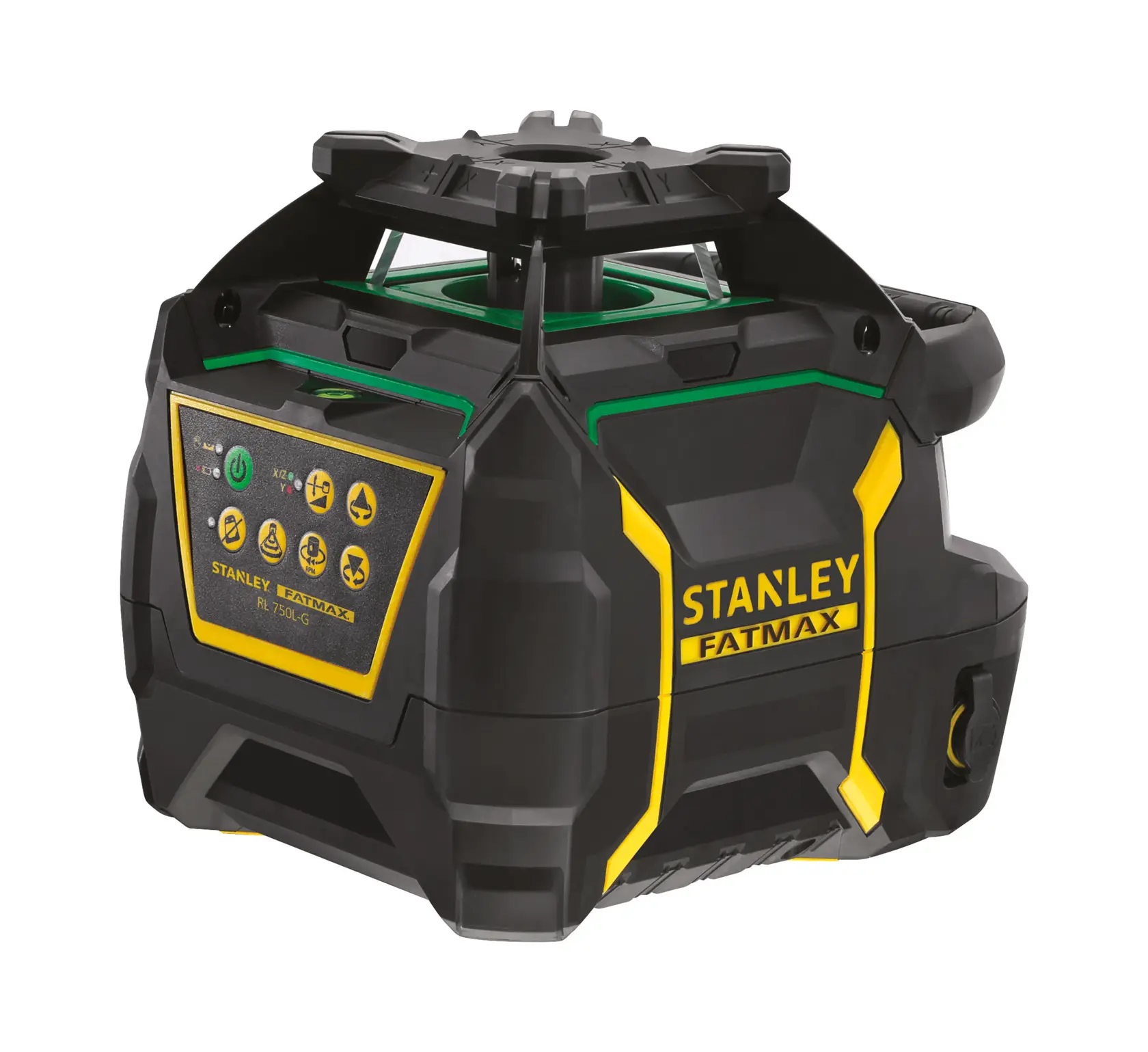 Stanley Fatmax RL 750-G Rotationslaser in Schwarz und Gelb, für präzises Nivellieren bei Fotos oder Bauarbeiten.