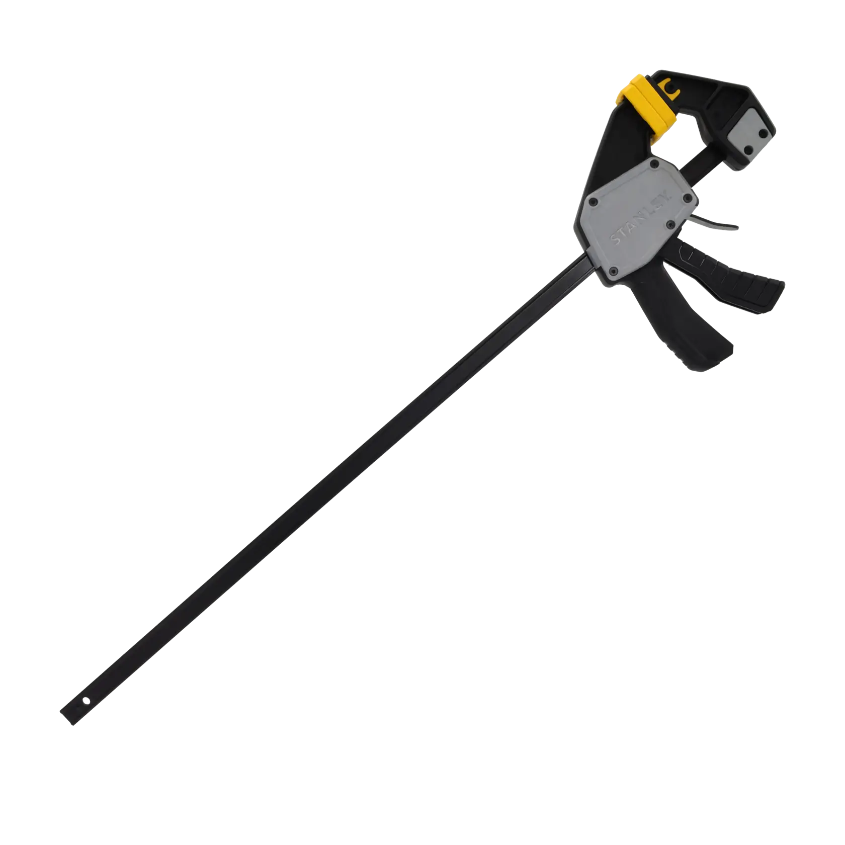 STANLEY FMHT83276-0 Stangenzwinge mit schwarzen und gelben Akzenten, Seitenansicht auf weißem Hintergrund.
