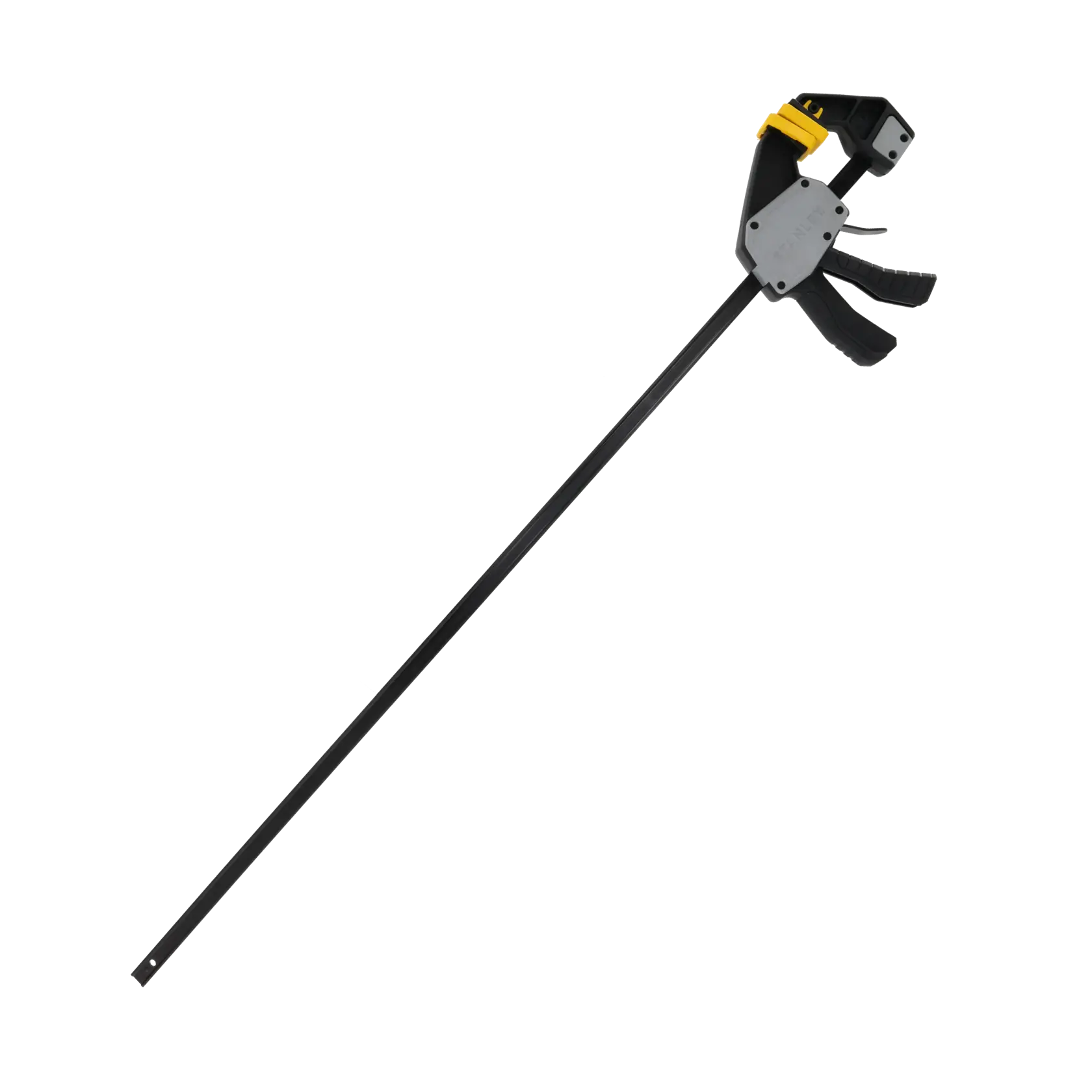 STANLEY FMHT83277-0 Schraubzwinge mit schwarz-gelbem Griff, Seitenansicht auf weißem Hintergrund.