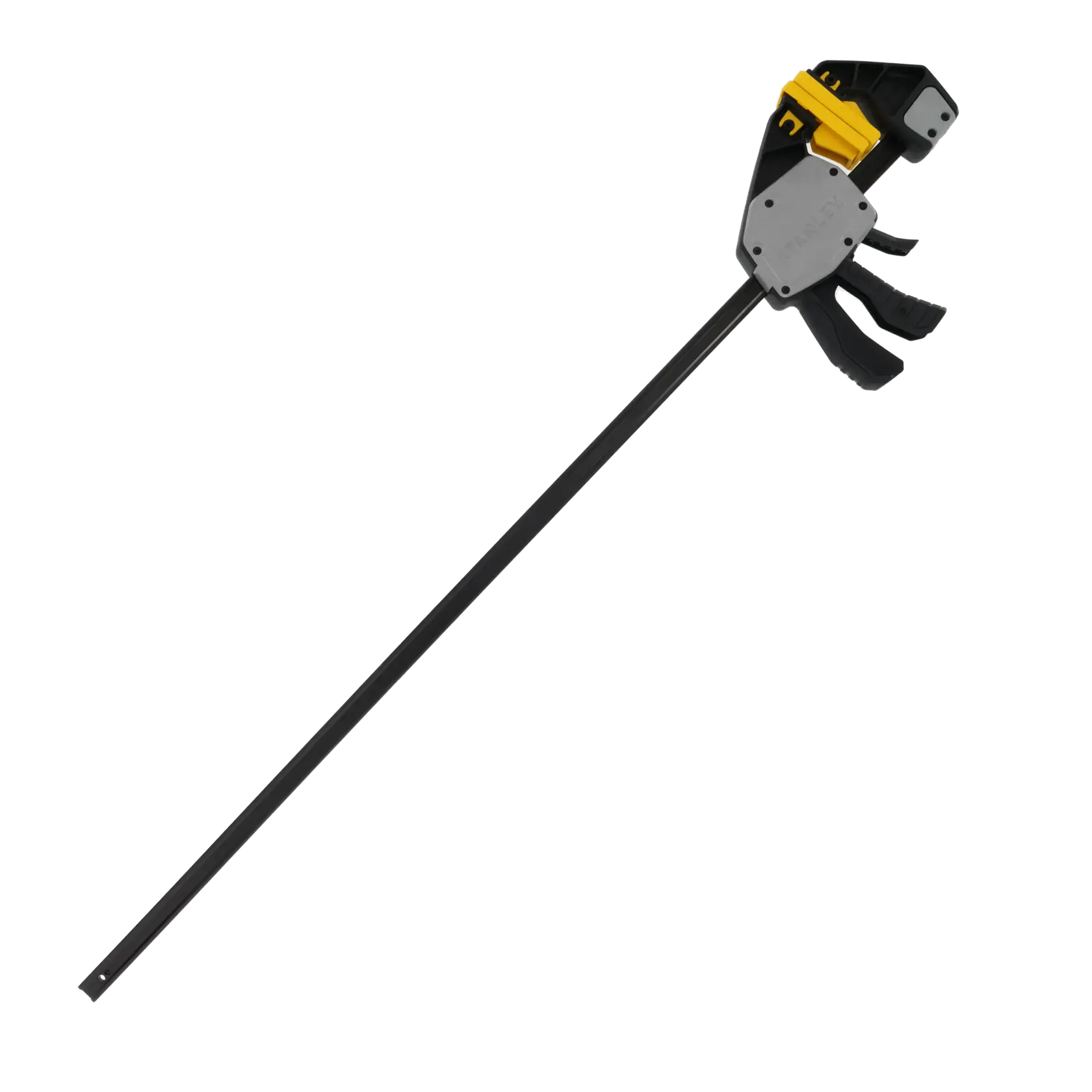 STANLEY FMHT83282-0 Schnellspanne mit schwarz-gelbem Griff, Seitenansicht vor weißem Hintergrund.