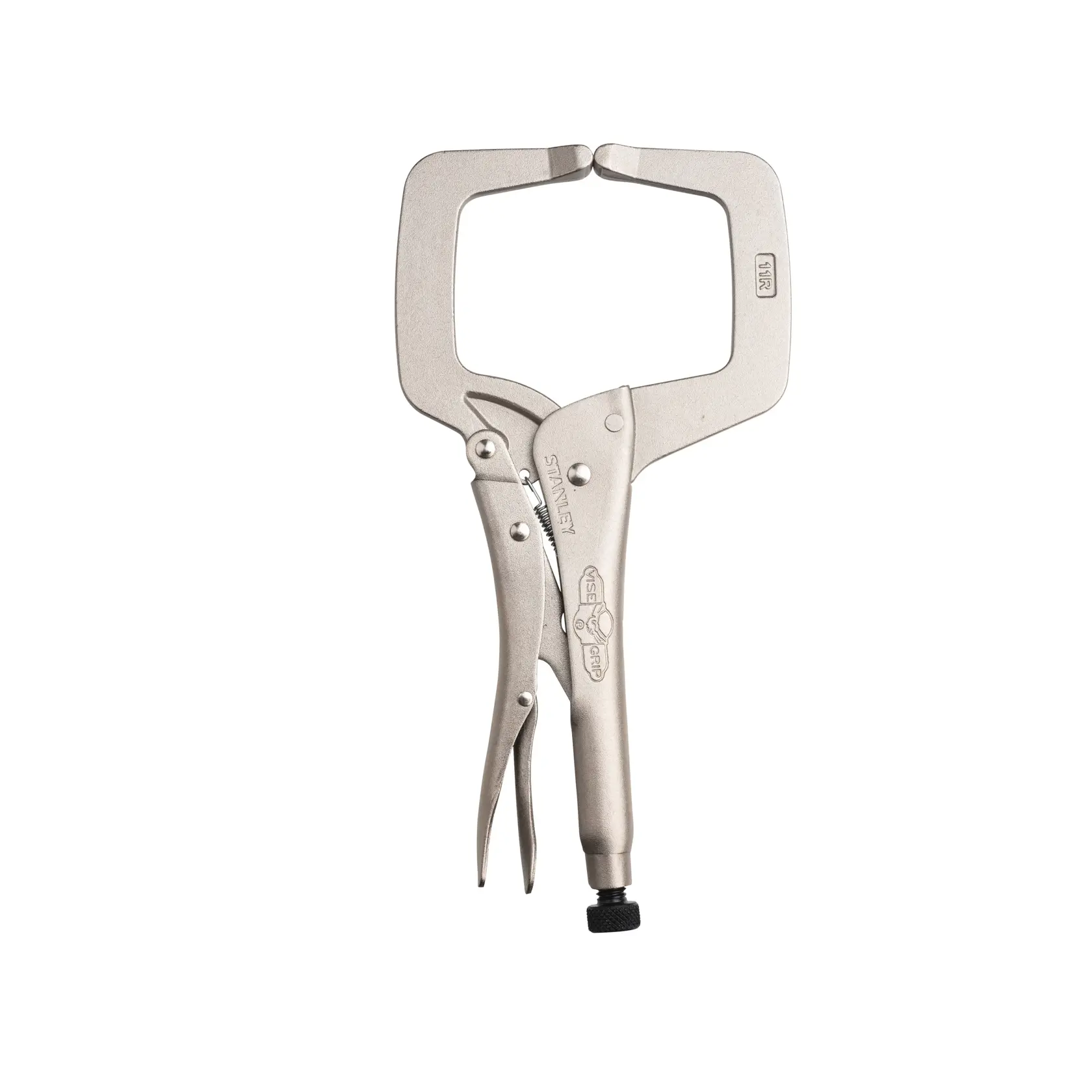 STANLEY FMHT84912-0 C-förmige Feststellzange, silbernes Metall, Vorderansicht auf weißem Hintergrund.