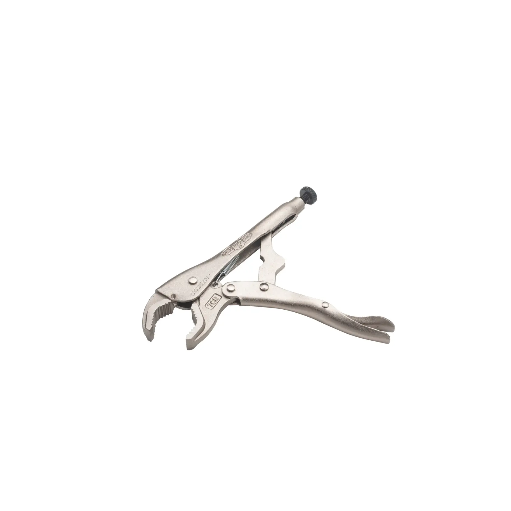 STANLEY FMHT84914-0 Gripzange mit gebogener Backe, silberfarbenes Metall, Seitenansicht auf weißem Hintergrund.
