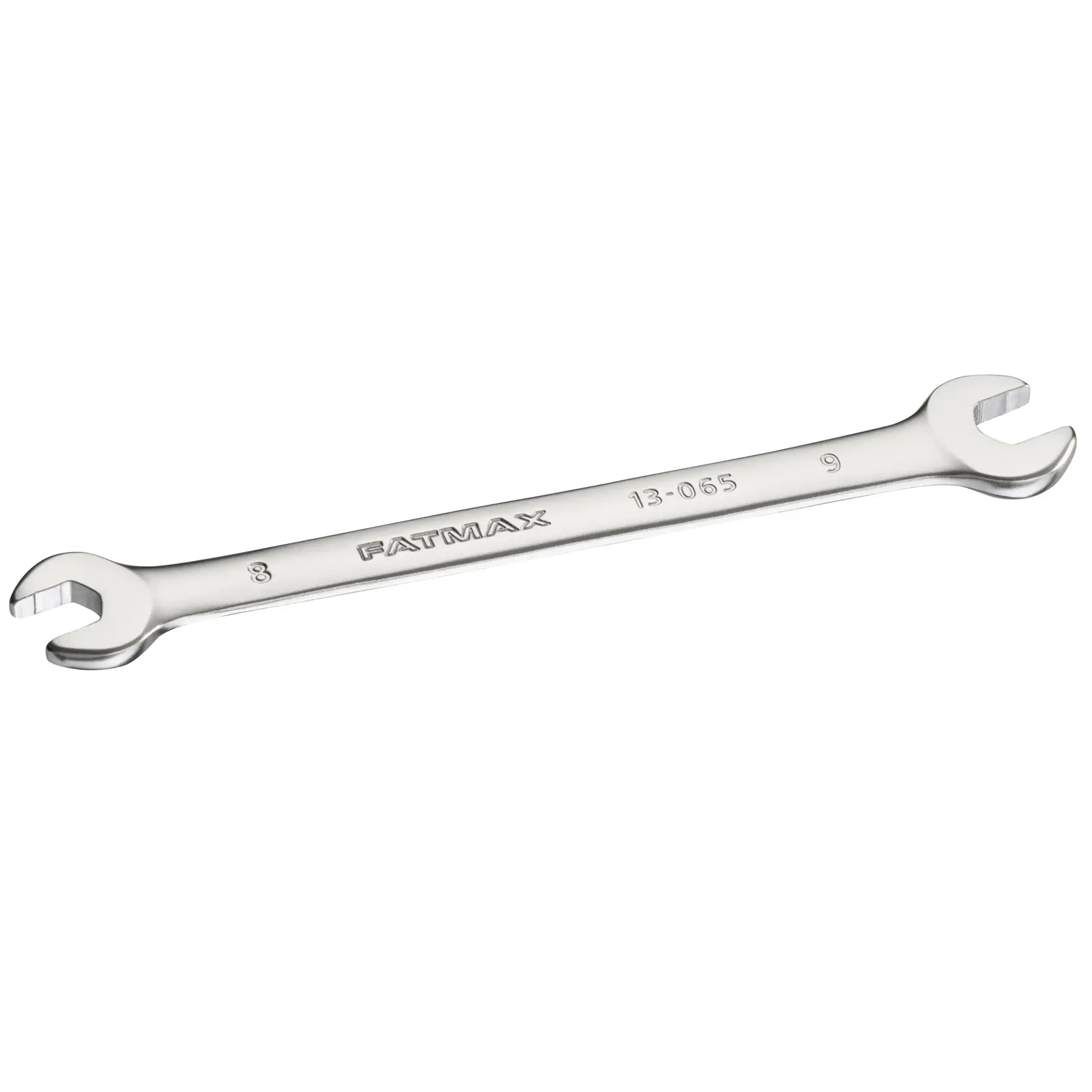 STANLEY FMMT13065-0 double open-ended wrench, silver, photographed from an angled side view.
