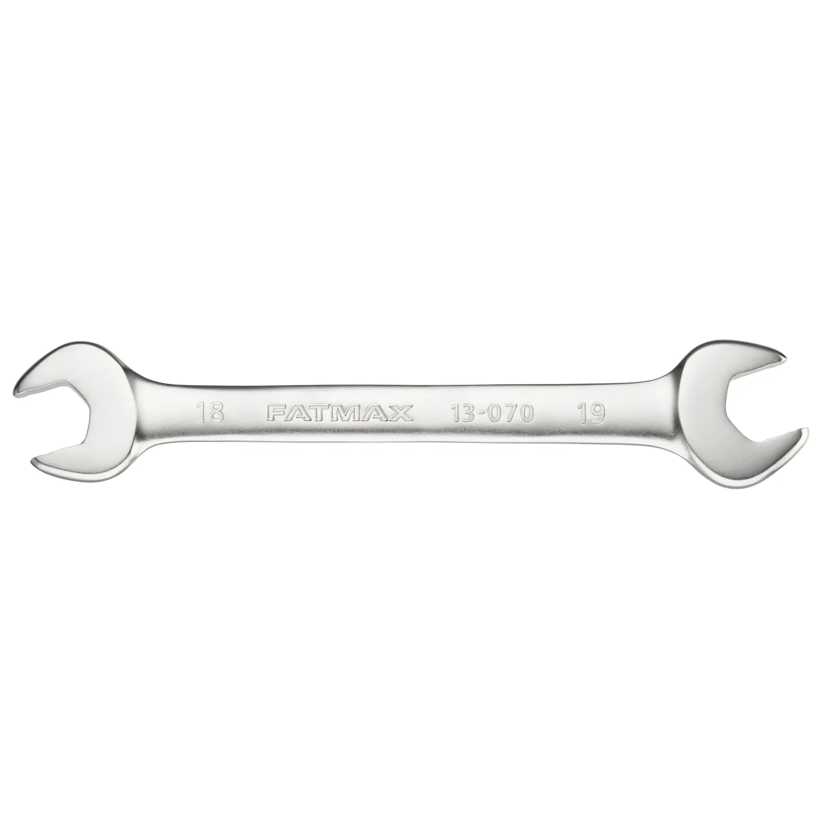 STANLEY FMMT13070-0 FatMax double open-end wrench, 18mm and 19mm, product photo on white background.