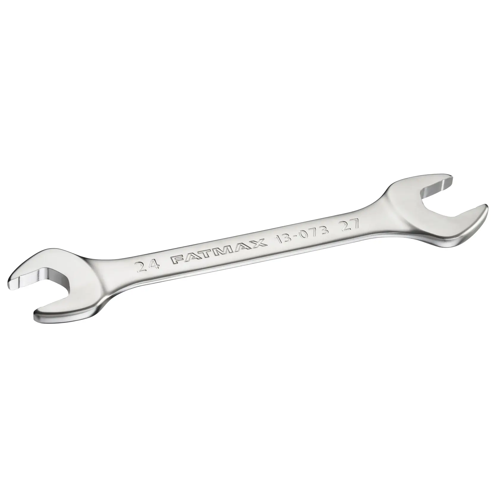 STANLEY FMMT13073-0 open-end wrench, silver hand tool, side angle on white background.