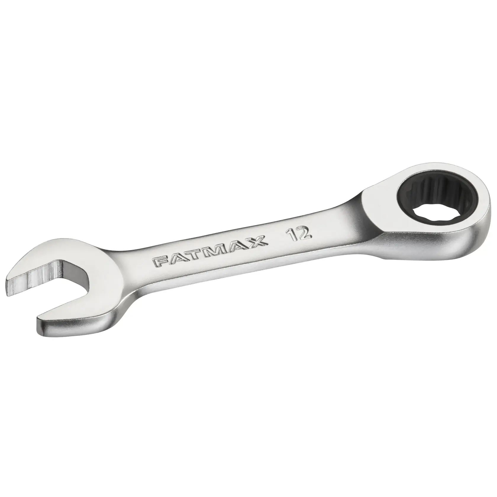 STANLEY FMMT13109-0 Ratschen-Ringschlüssel, silber, FATMAX-Logo, Frontansicht auf weißem Hintergrund.